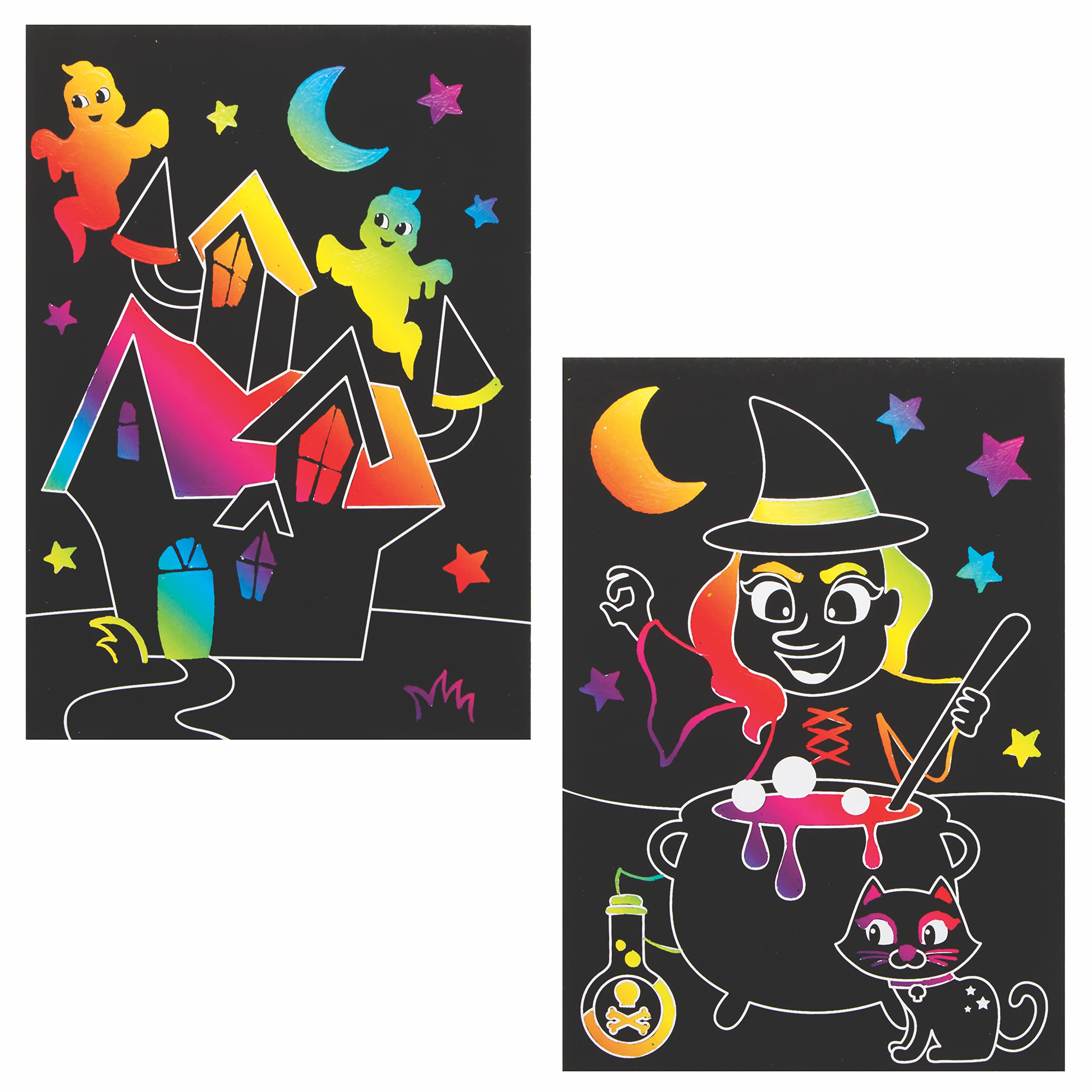 Baker Ross Halloween Scratch Art Pictures - Pack of 8 Rainbow Reveal Craft Set 5