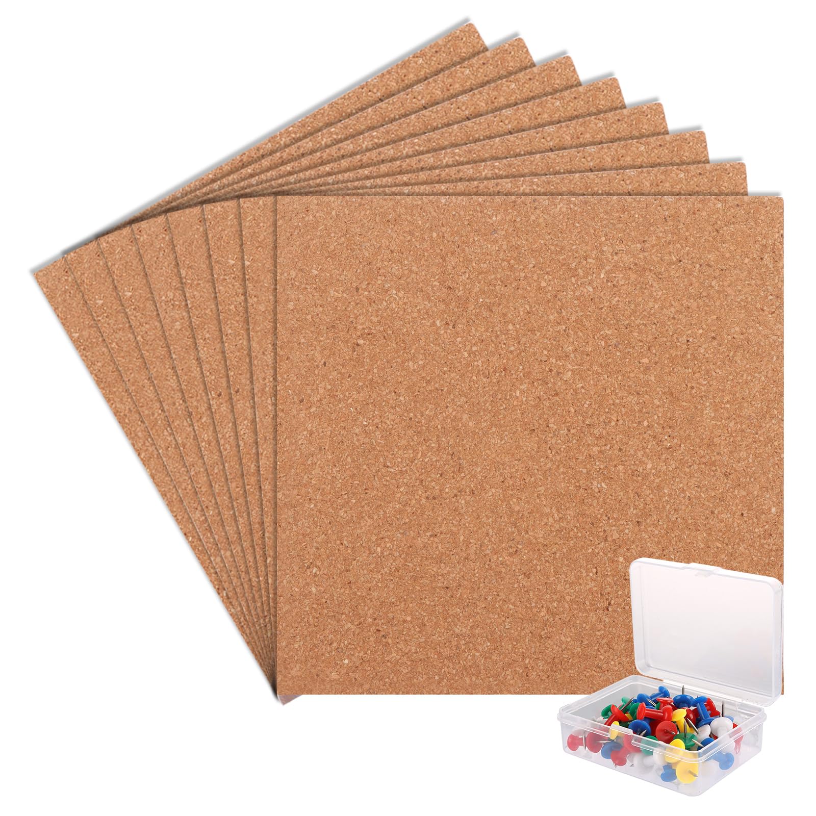 ASelected 8 Pcs Square Cork Boards - Self-Adhesive Natural Cork Tiles for Wall Display | 200x200x5mm 1