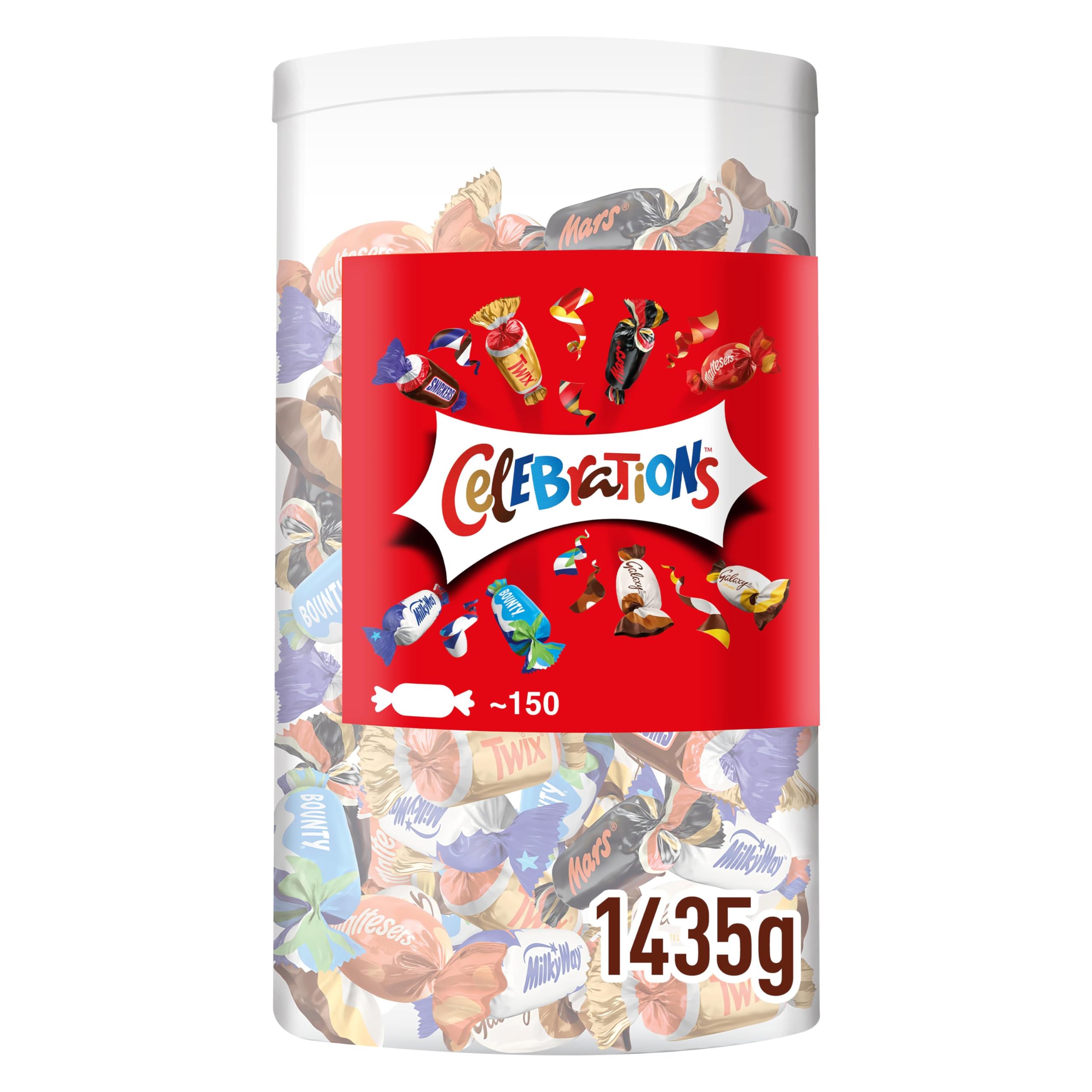 Celebrations Milchschokolade-Geschenkbox mit Mini-Schokoladen und Keksriegeln in einer Tube