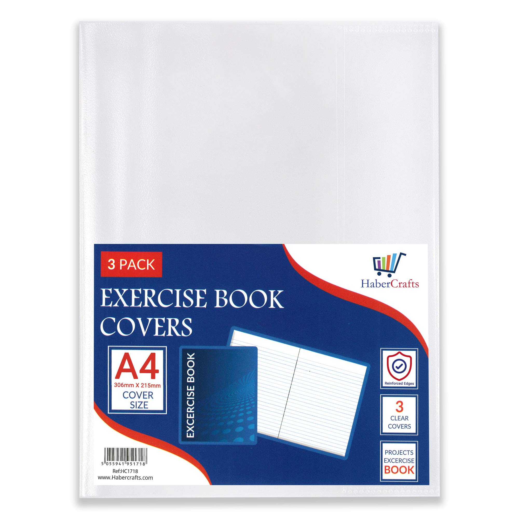 Habercrafts A4 Plastic Exercise Book Covers - Clear, 150 Micron Thickness | Pack of 3