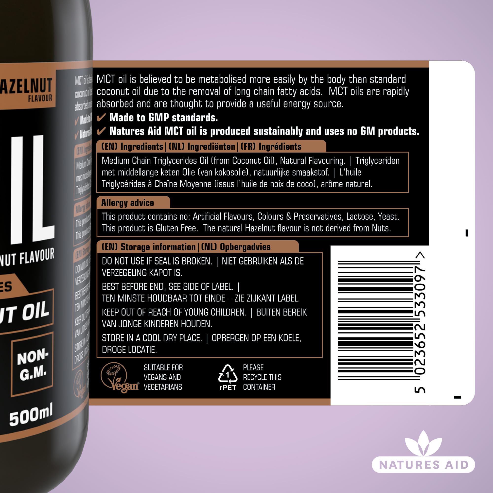 Natures Aid MCT Oil 500ml Hazelnut Flavour - Vegan, Sustainably Sourced from Coconut Oil for Coffee, Smoothies & Dressings 6