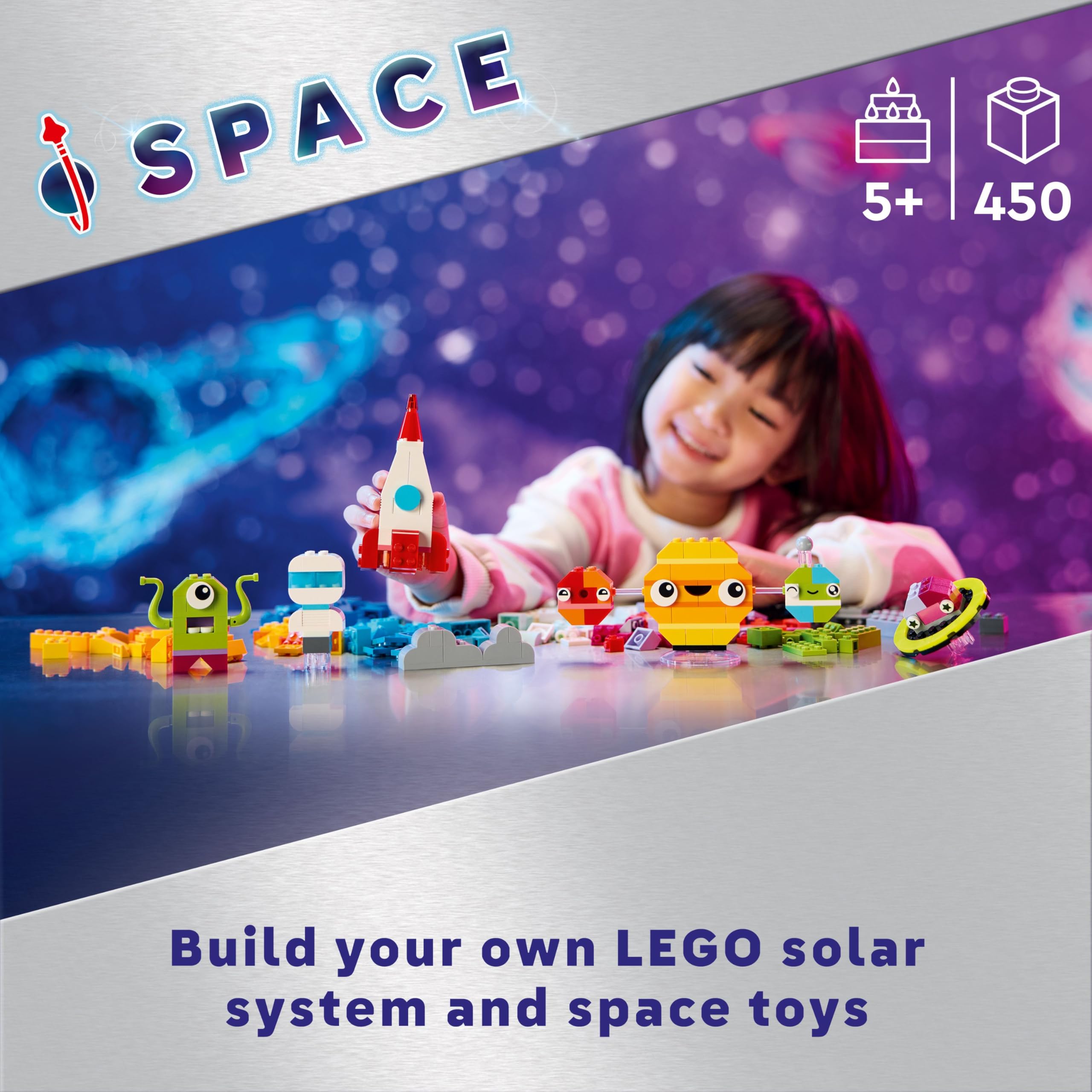 LEGO Classic Creative Space Planets Brick Box - Solar System Building Set for Kids 5+ 8