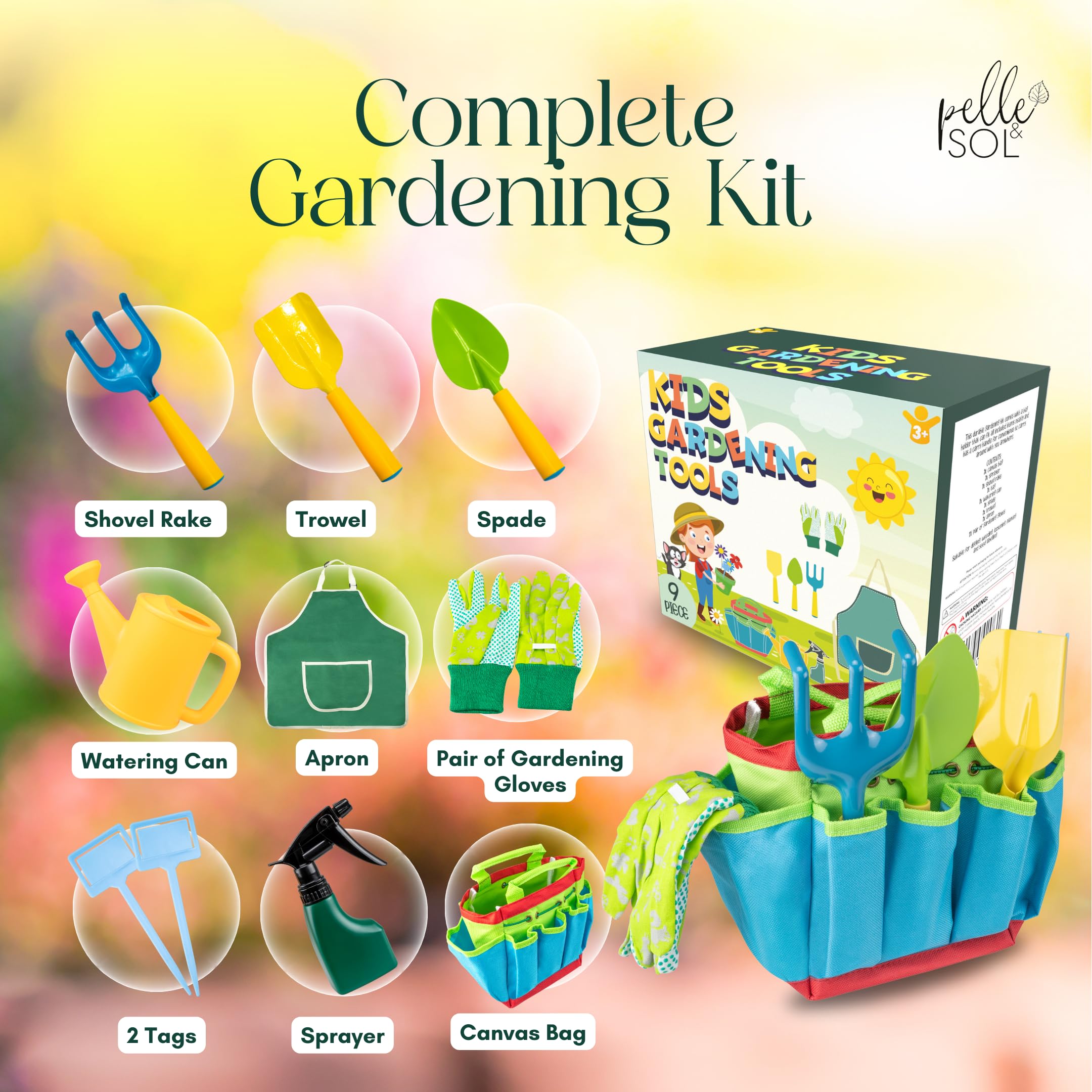 Pelle & Sol 10PCS Kids Gardening Tool Set - Children's Garden Playset for Ages 4+ 7
