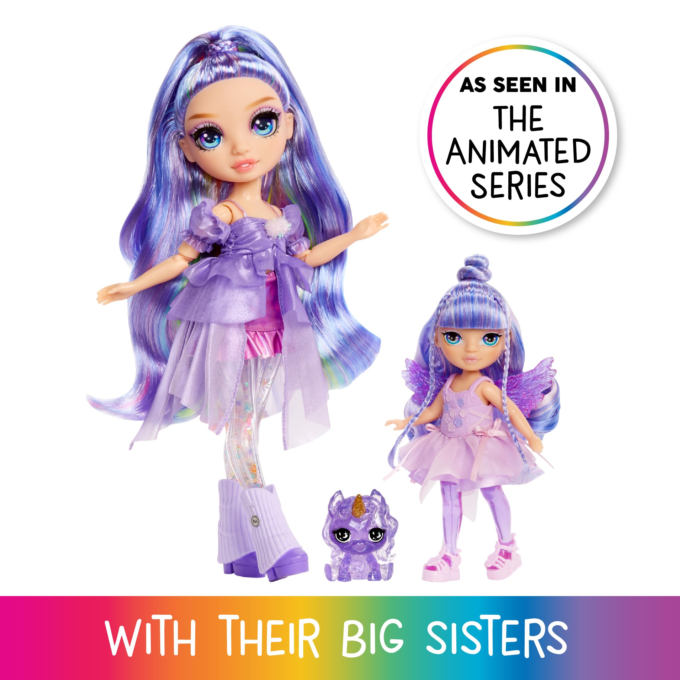Rainbow High Littles Rainbow Fantasy Fairies & Pet - Amethyst, Purple - 14cm Posable Small Doll & Fantasy Pegasus Unicorn Pet with Interchangeable Fairy Wings, Cute Present for Children 4+ 8