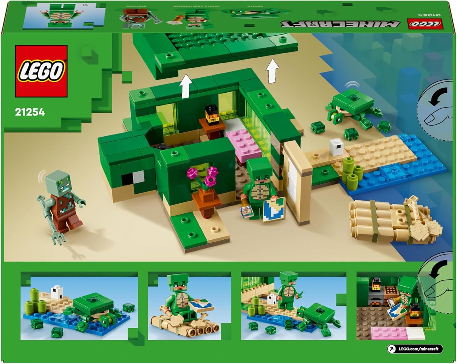 LEGO Minecraft The Turtle Beach House - Building Set with Turtle Warrior, Drowned & Turtles for Kids 8+ 12