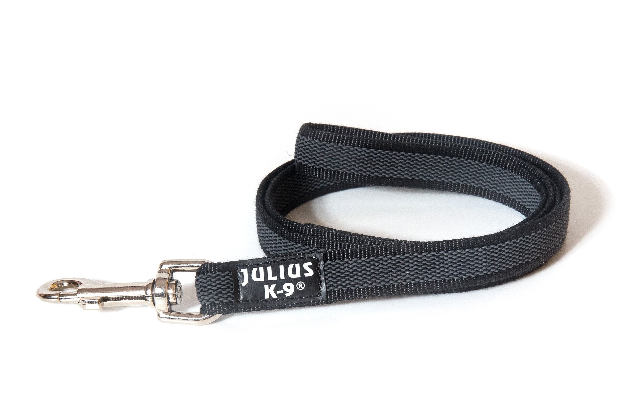 Julius-K9 Color & Gray Super-Grip Leash - Rubber Threads for Optimum Grip | 20 mm x 1.2 m | Black-Gray