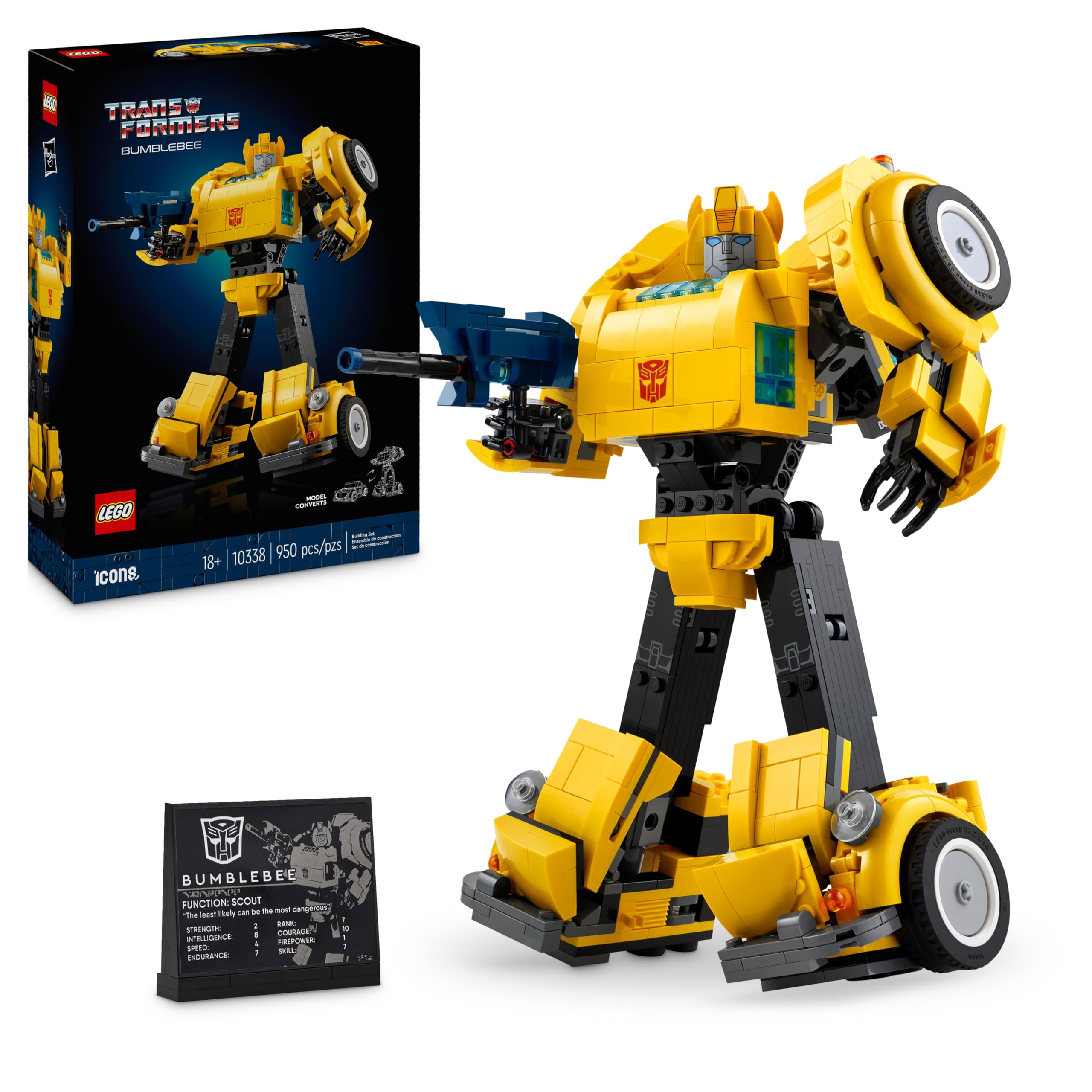 LEGO Icons Transformers Bumblebee Action Figure Building Set 10338 | Converts to Vehicle Mode