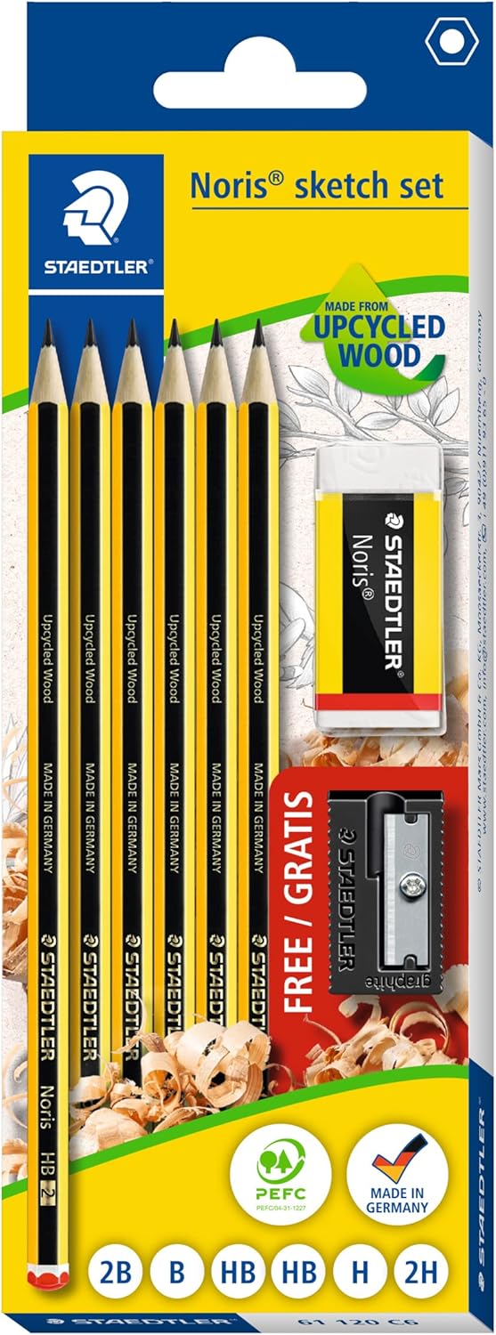 STAEDTLER Noris Graphite Pencils - Sketch Set (Pack of 6) with Eraser & Sharpener