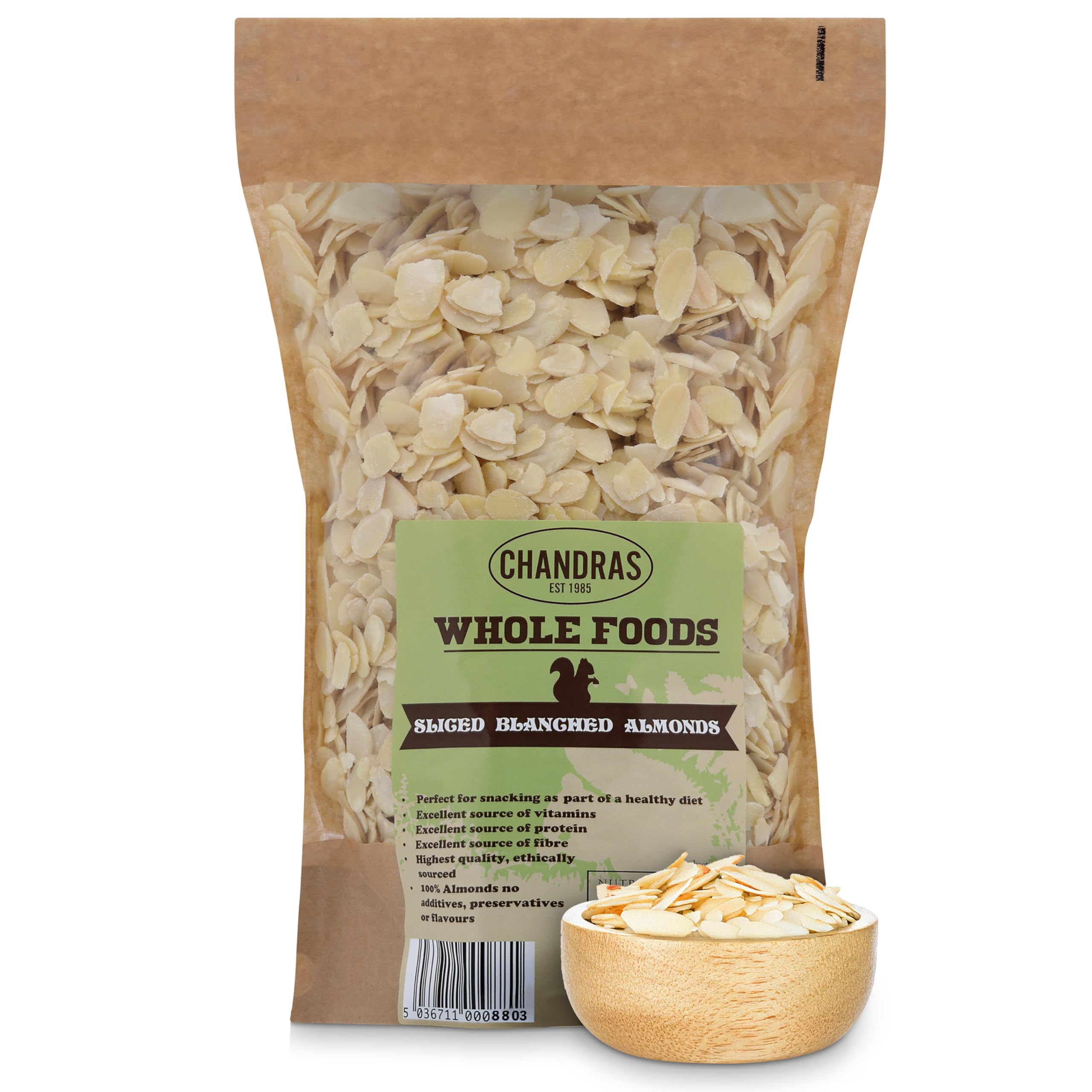 Chandra Whole Foods – Mandelflocken 1 kg – Blanchierte und geschnittene Mandelsplitter