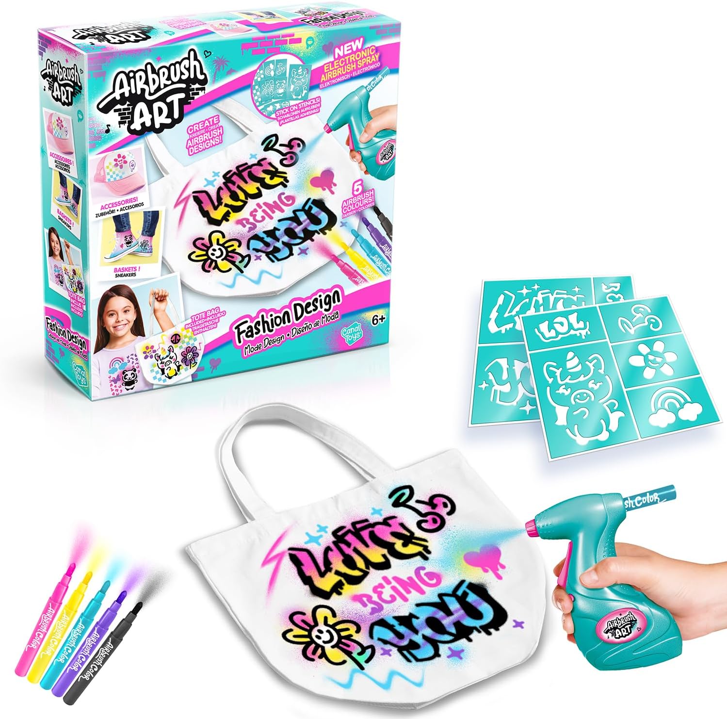 Canal Toys Airbrush Fashion Design Kit - Customize Tote Bags & Accessories for Kids 6+