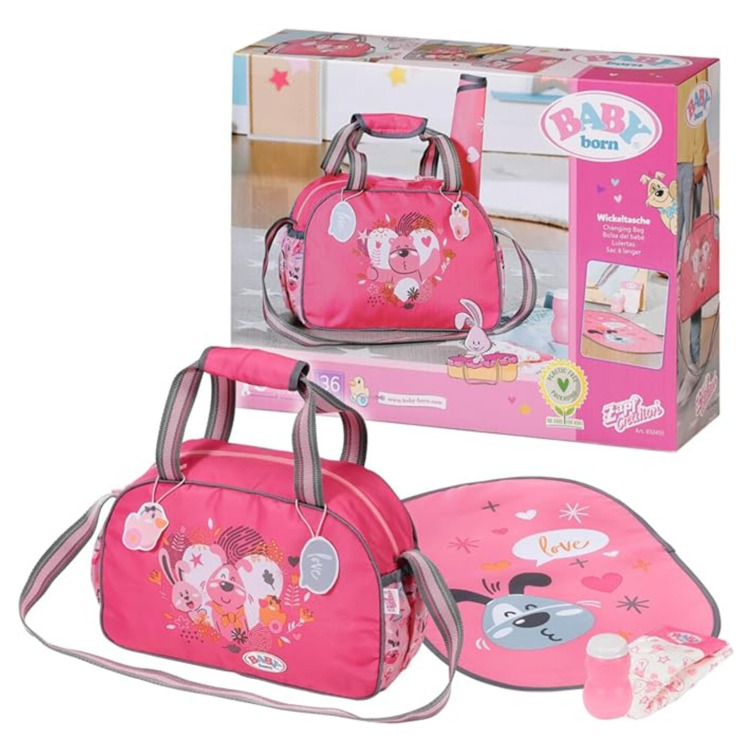 BABY born Doll Changing Bag - Pink Shoulder Bag with Changing Mat, Lotion Bottle & Nappy 17