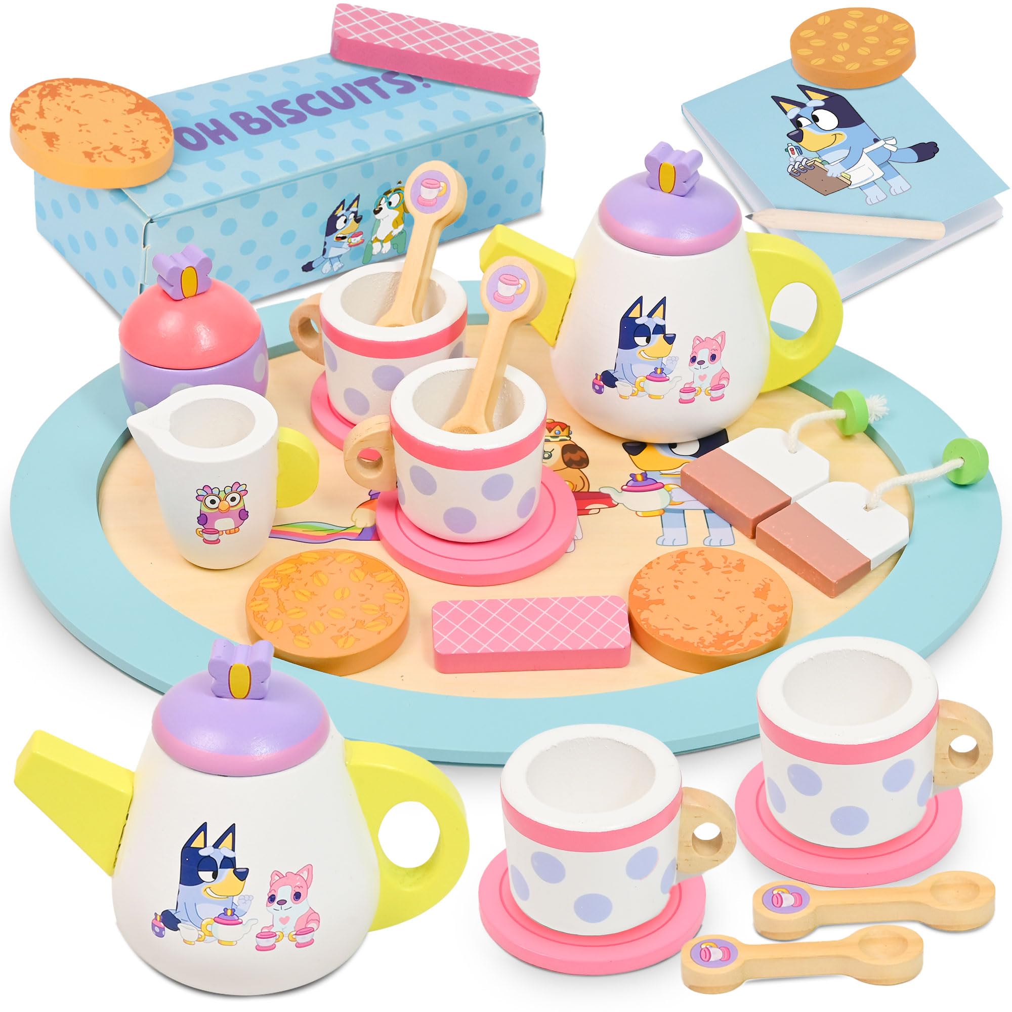 Bluey Wooden Tea Set - 20 Piece Pretend Play Toy for Kids Aged 3+