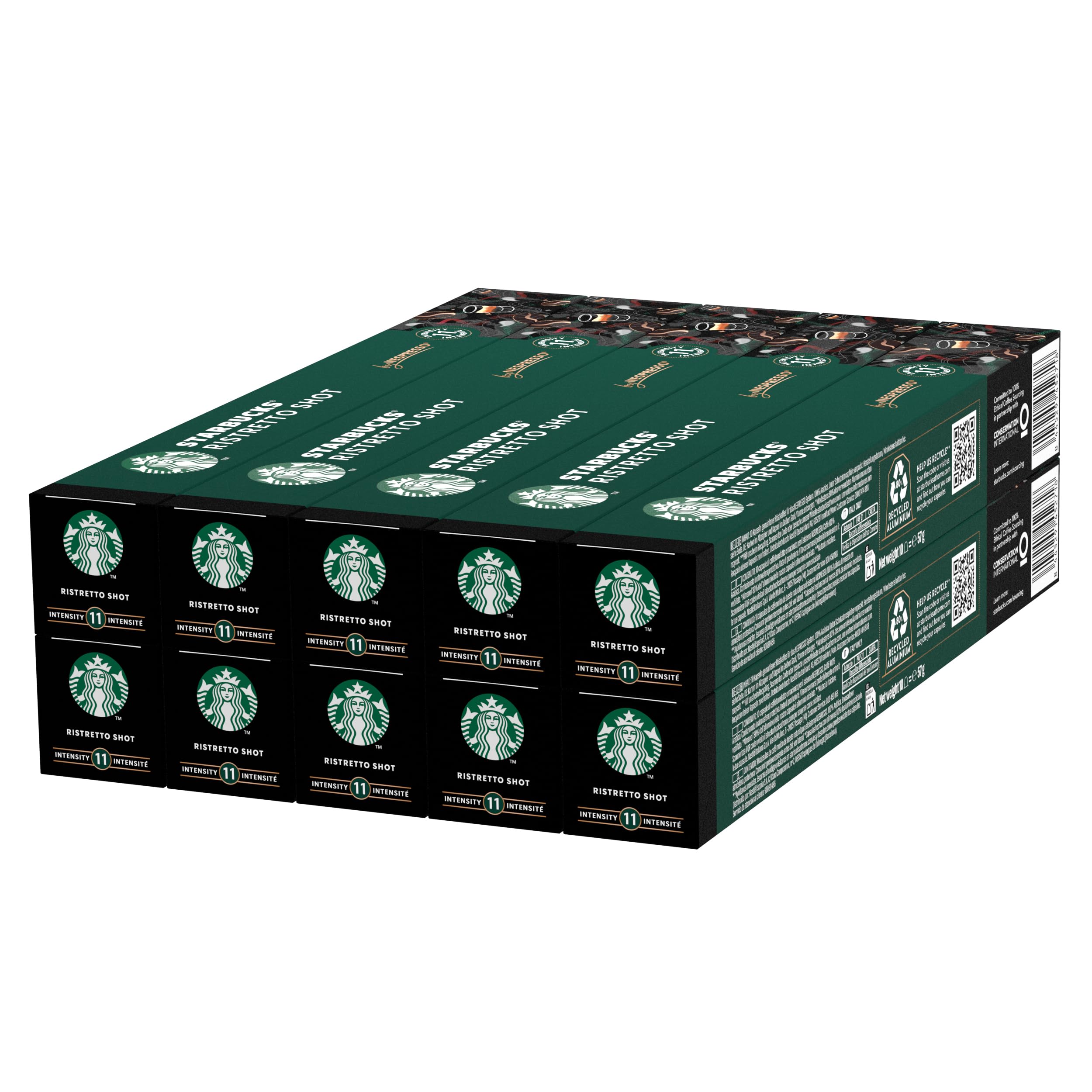 STARBUCKS - Ristretto Shot by Nespresso Dark Roast Coffee Capsules 100 Count
