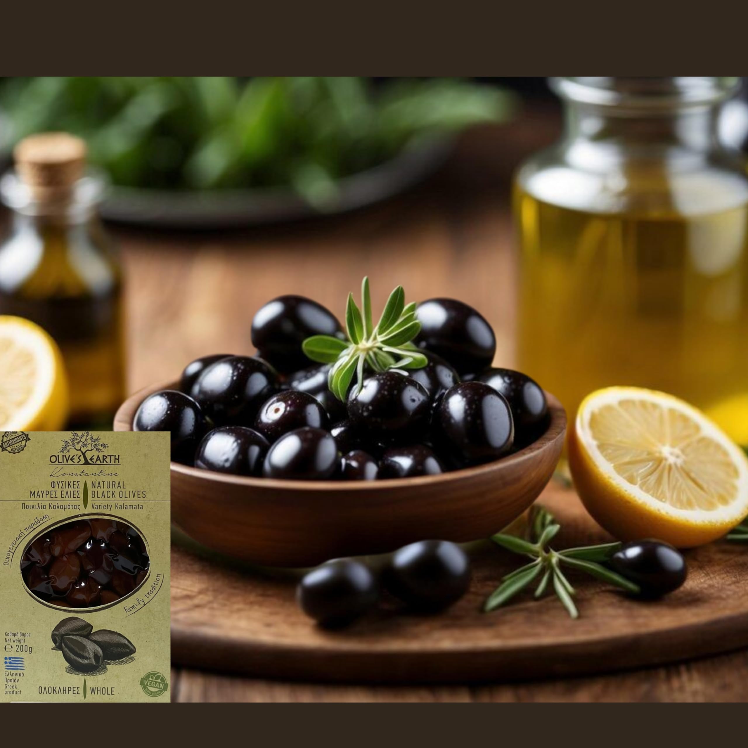 Olive's Earth Greek Black Kalamata Olives - 4 x 200g Multi-Pack | Natural & Vegan | 800g Total