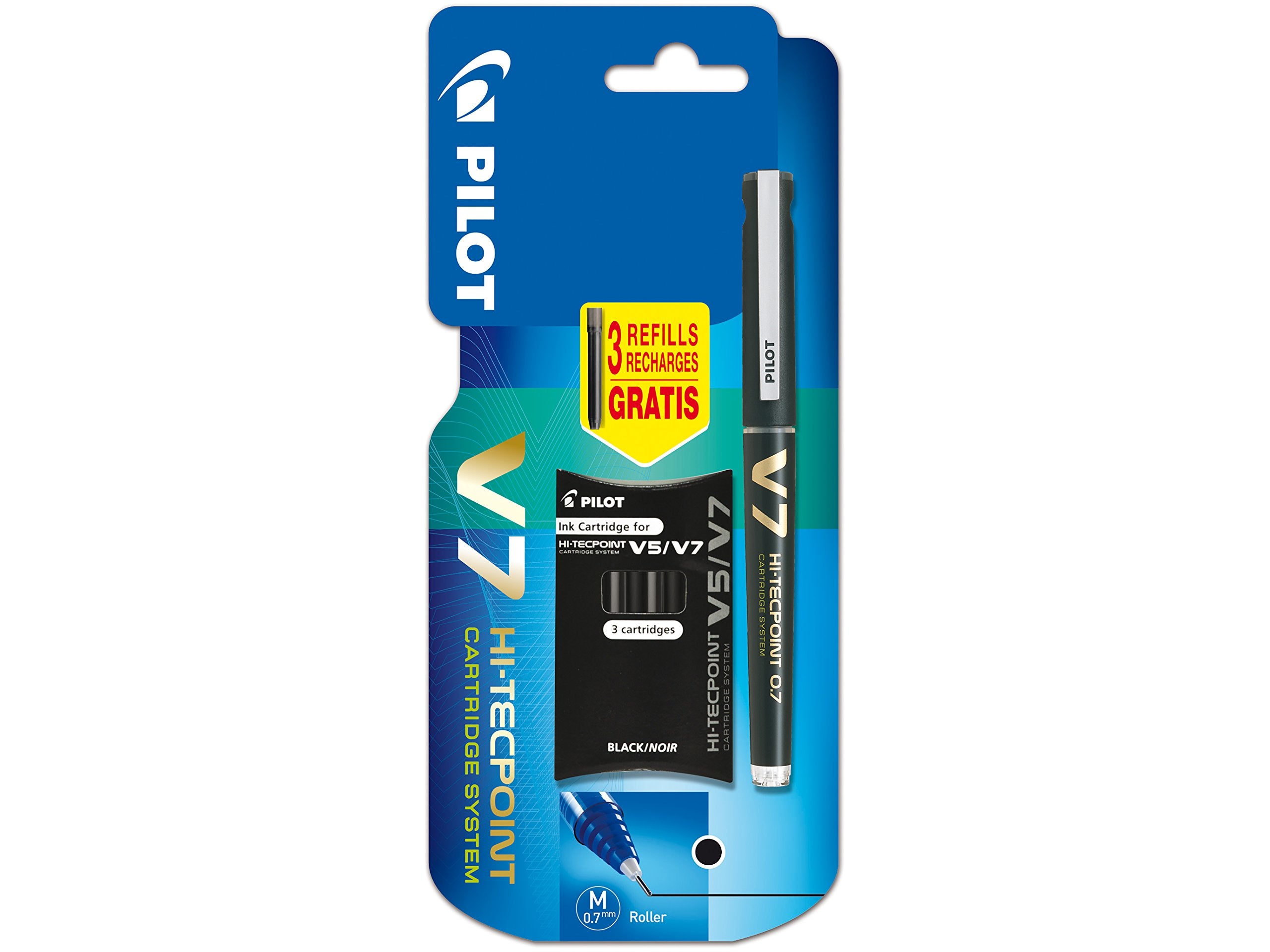 PILOT V7 Cartridge System Liquid Ink Rollerball Pen - 0.7mm Tip, Black Ink | 4 Piece Set 1