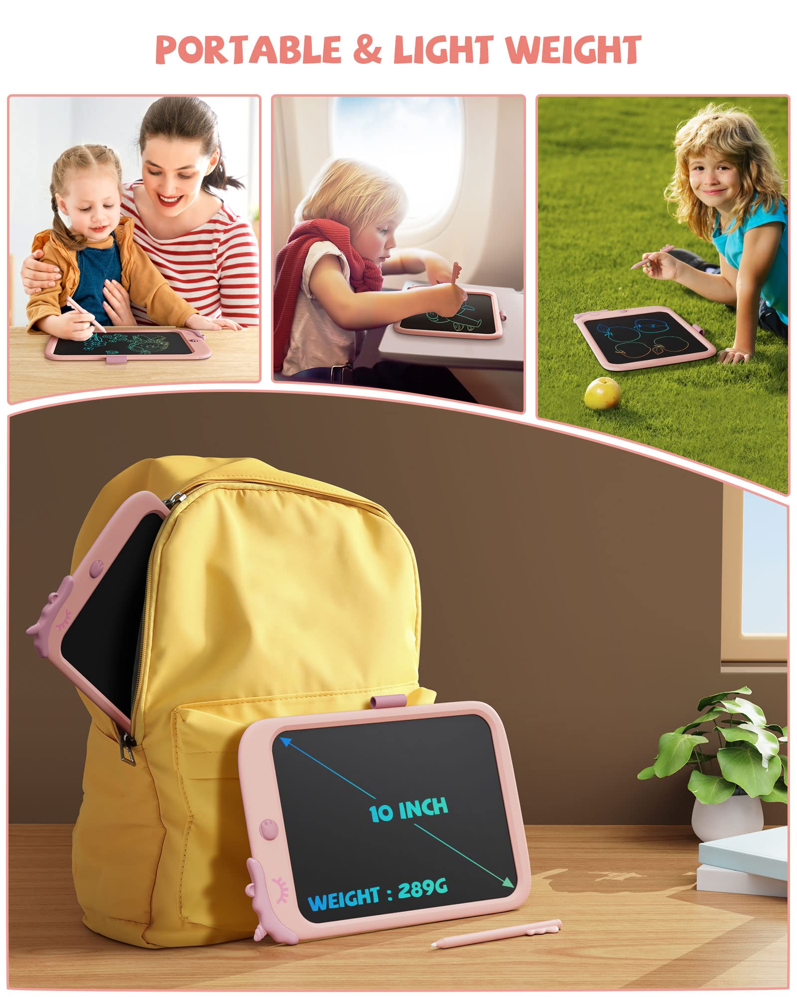 Kikapabi 10 Zoll LCD-Schreibtablett Zeichenblock mit Sperrfunktion - Rosa 6