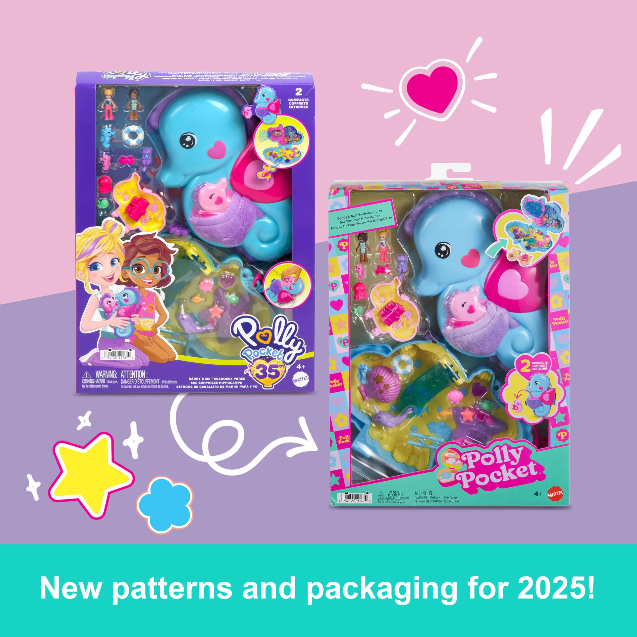 Polly Pocket 2-in-1 Daddy & Me Seahorse Playset with Dolls, Pets & 13 Accessories - Ages 4+ 9