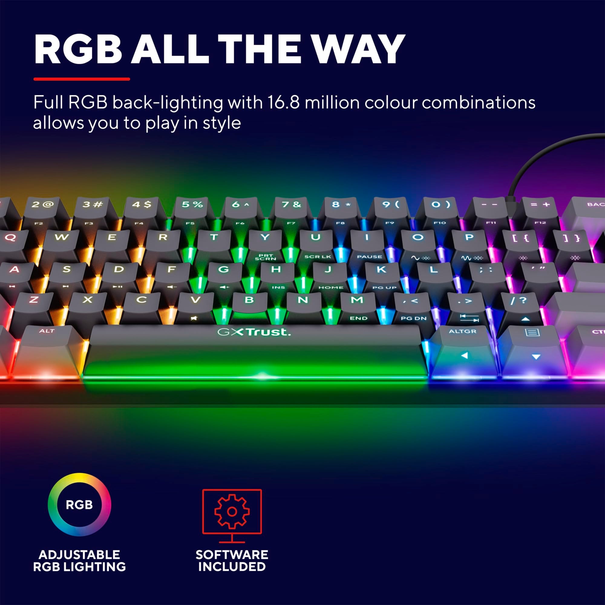 Trust Gaming GXT 867 Acira 60% Mechanical Keyboard UK Layout - RGB Backlit, Outemu Red Switches 9