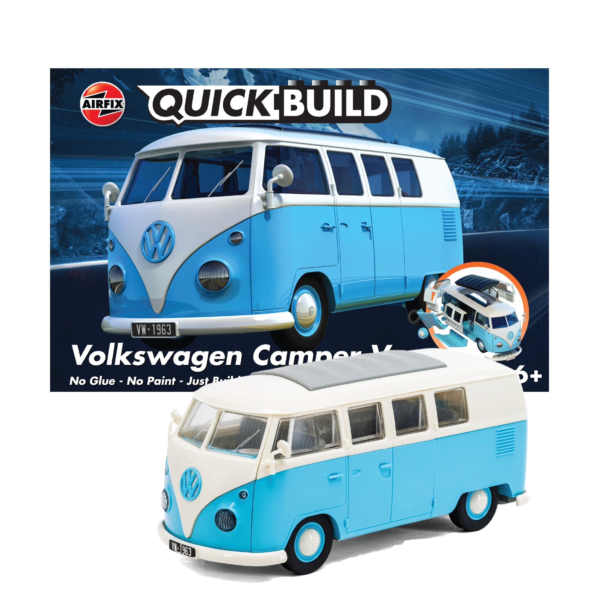 Airfix Quick Build VW Camper Van Model Kit - Snap Together Plastic Car Model for Kids & Adults, Blue 5