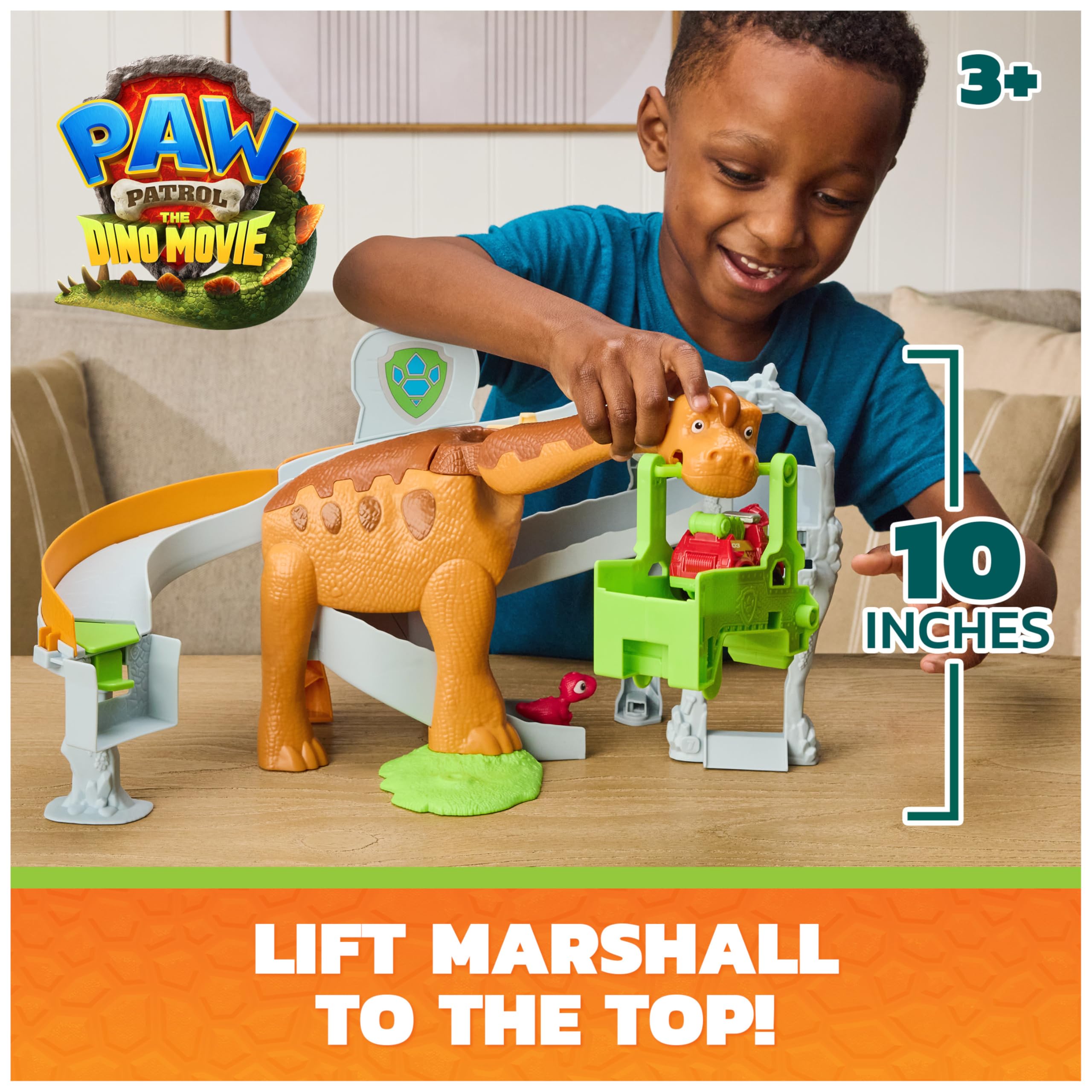 Paw Patrol Dino Movie Lift and Race Dino Playset with Marshall Pup Squad Racer | Ages 3+ | Multicolor
