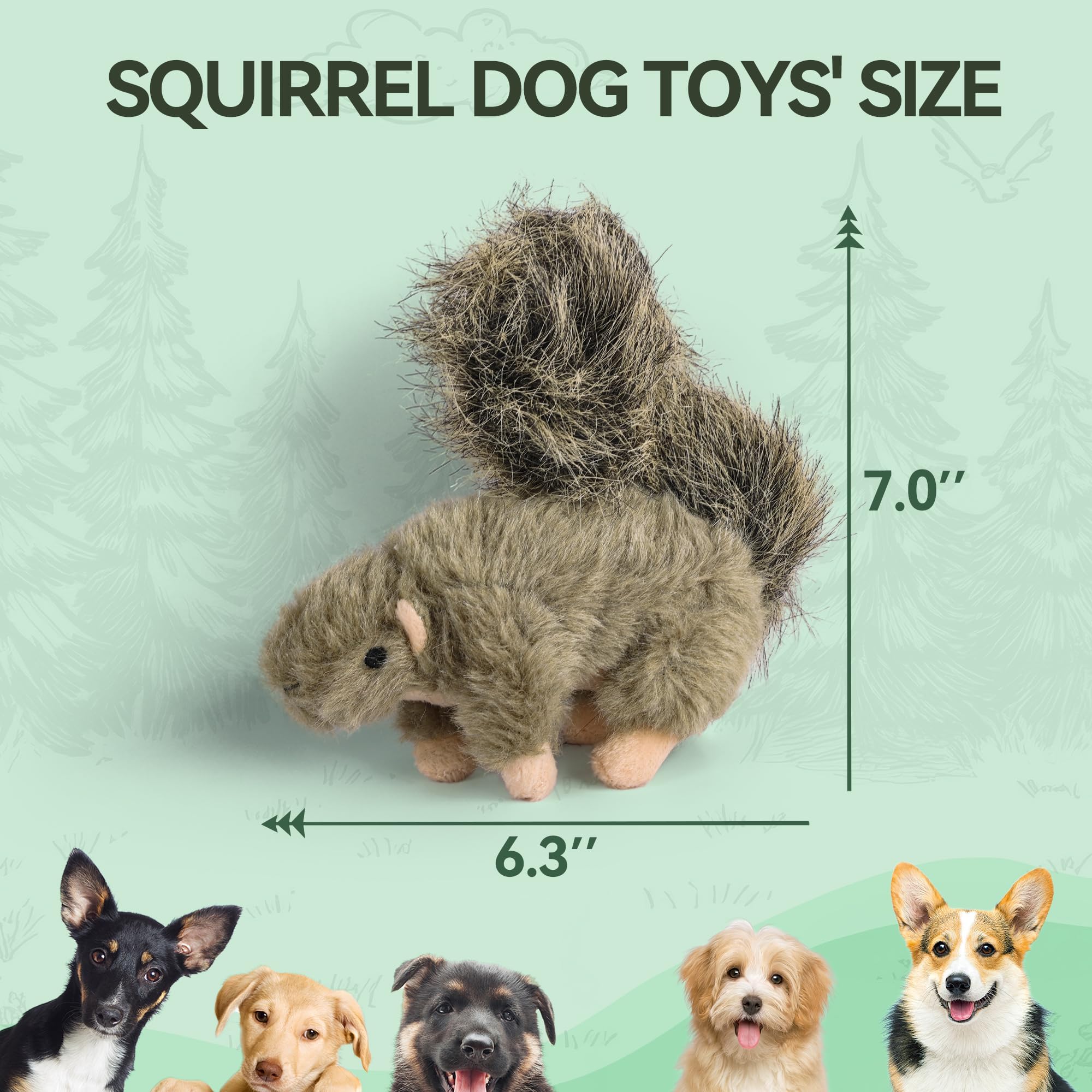 ALL FOR PAWS Squirrel Plush Dog Toy with Squeaker | Small Size | Lightweight