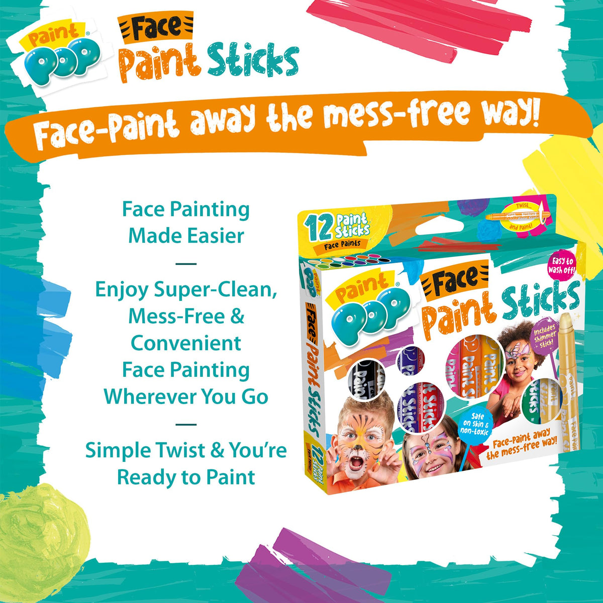 Paint Pop Face Paint Sticks - 12 Pack, 25 Millilitres
