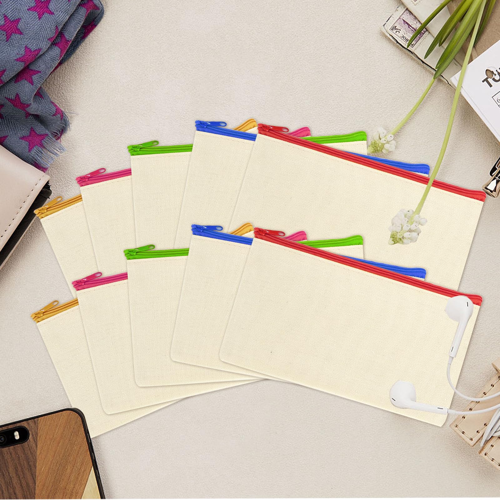 ASelected Multipurpose Canvas Zipper Bags - 15 Pcs Plain Canvas Pouches | 21x12CM | Grey 3