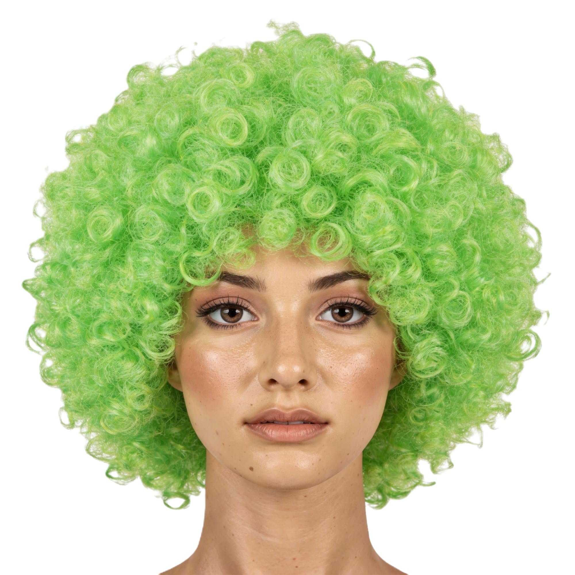 SHATCHI Unisex Adult Green Curly Bouncy Afro Wig | Fir Resistant Material | Adjustable Fit
