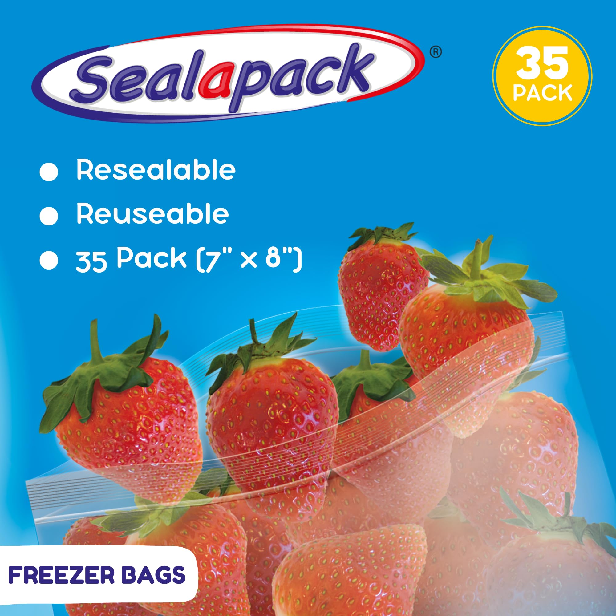 Sealapack - Reusable Freezer Bags Resealable Food Storage 35 Pack