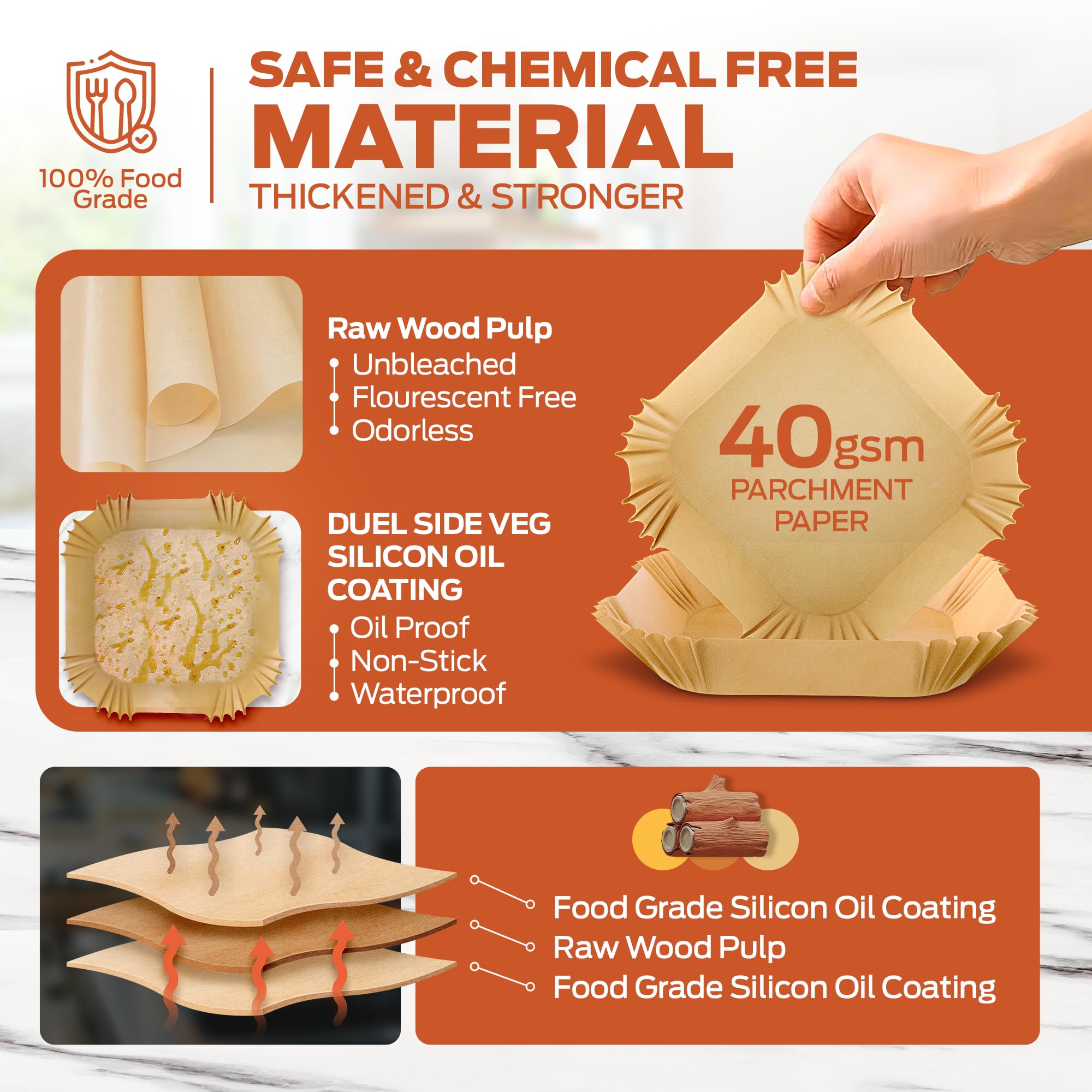 PORTENTUM Air Fryer Liners - 200PCS Disposable, Unbleached, Greaseproof | BPA Free | Food Grade Certified 5