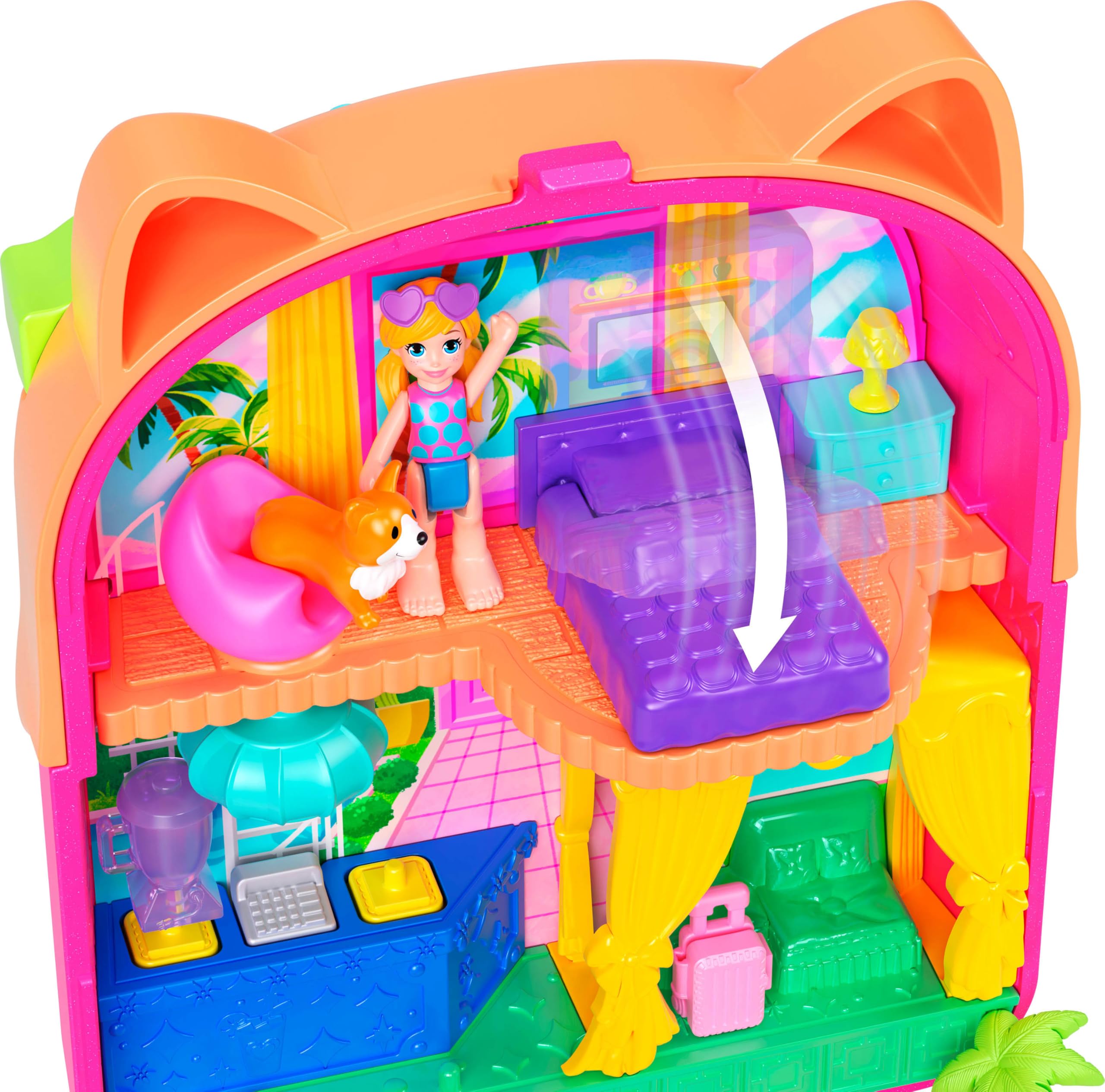 Polly Pocket Kitty Popsicle Resort Compact - Travel Playset with Micro Doll & 11 Accessories 6