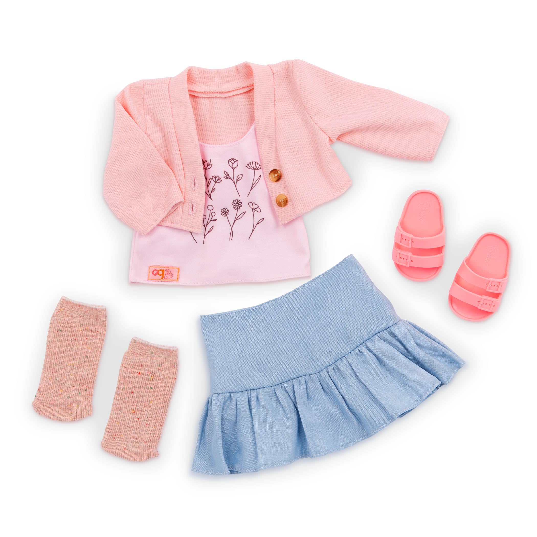 Our Generation Country Charm 18-Inch Doll Clothes Set - Pink Sweater & Blue Skirt Outfit for Ages 3+ 1