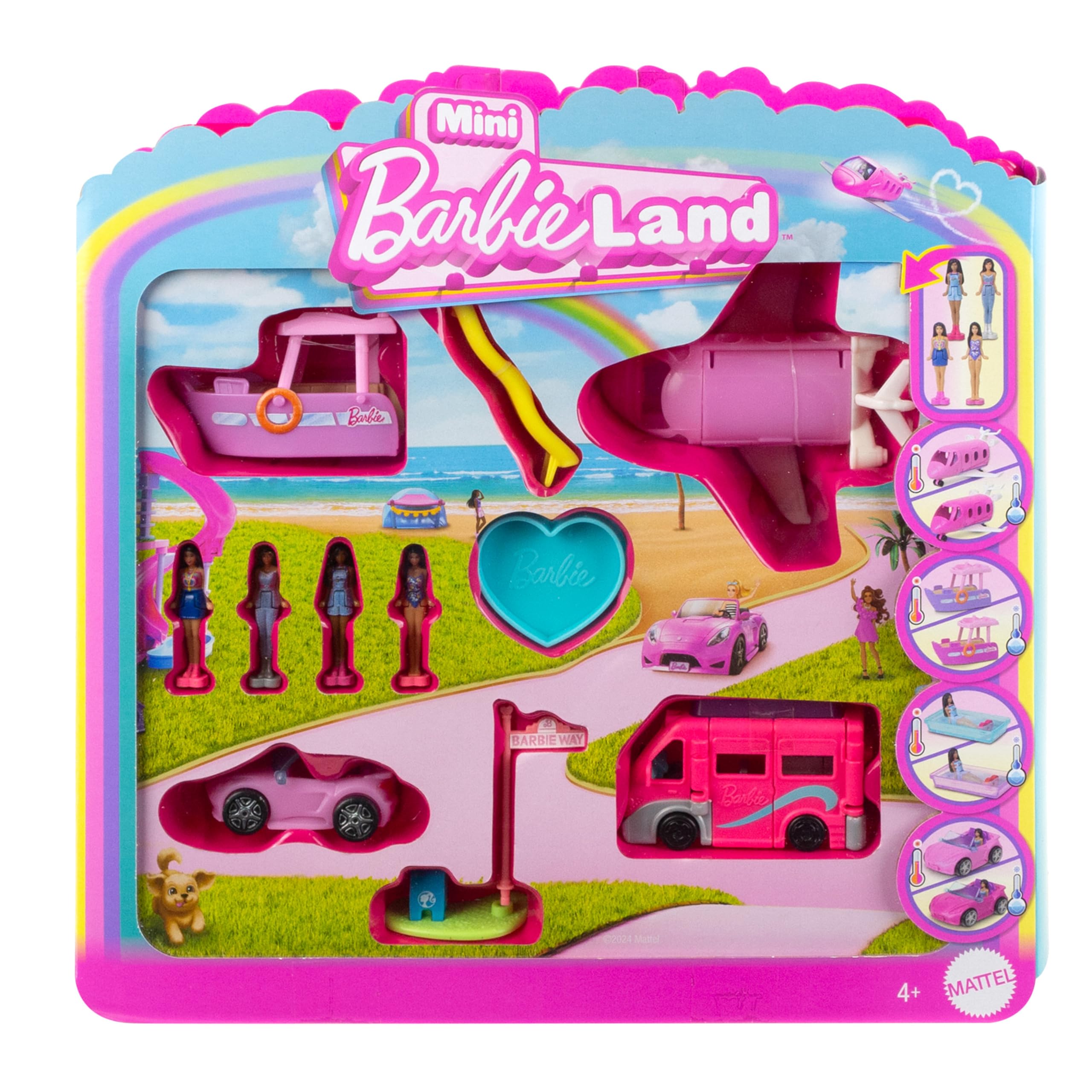 Mini BarbieLand 4-Pack Doll & Vehicle Playset - Color-Change Vehicles with 1.5-inch Dolls for Ages 4+ 7