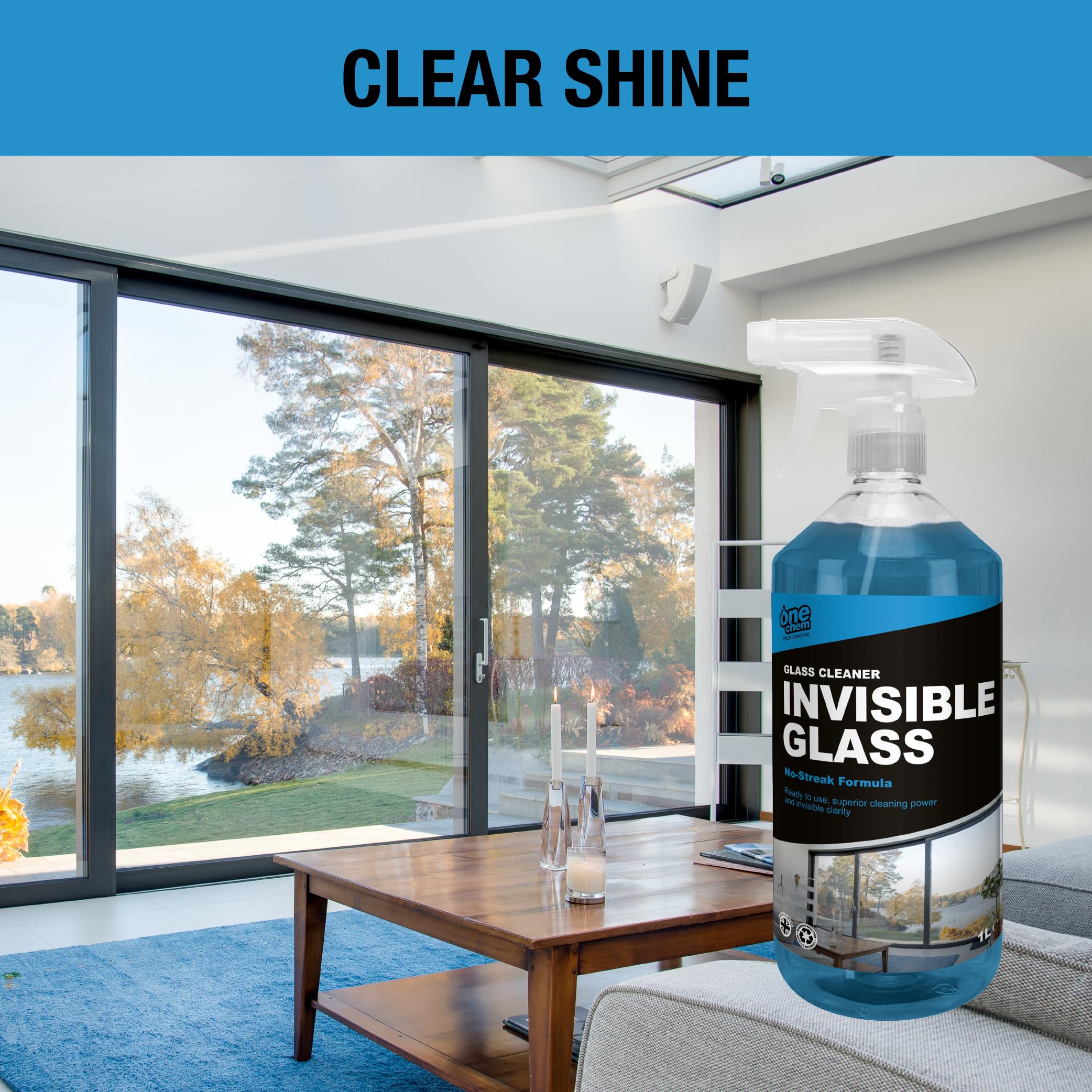 One Chem Professional Glass Cleaner - Streak-Free Invisible Finish | 1 Litre Liquid