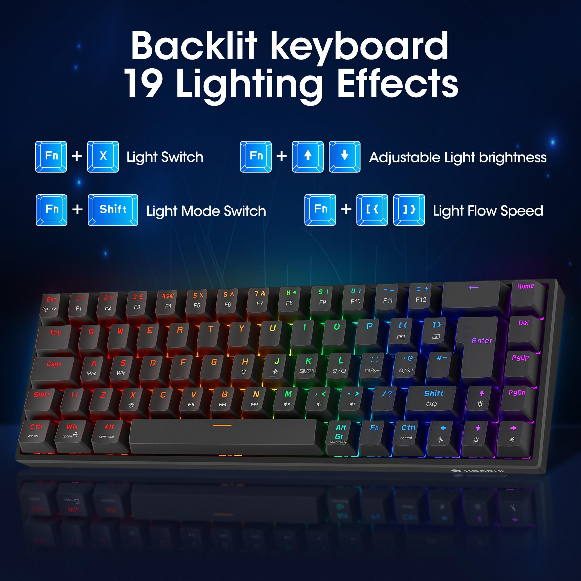 KOORUI MKC01 69-Key 60% Mechanical Gaming Keyboard with RGB Backlighting | Red Switch | USB-C 3