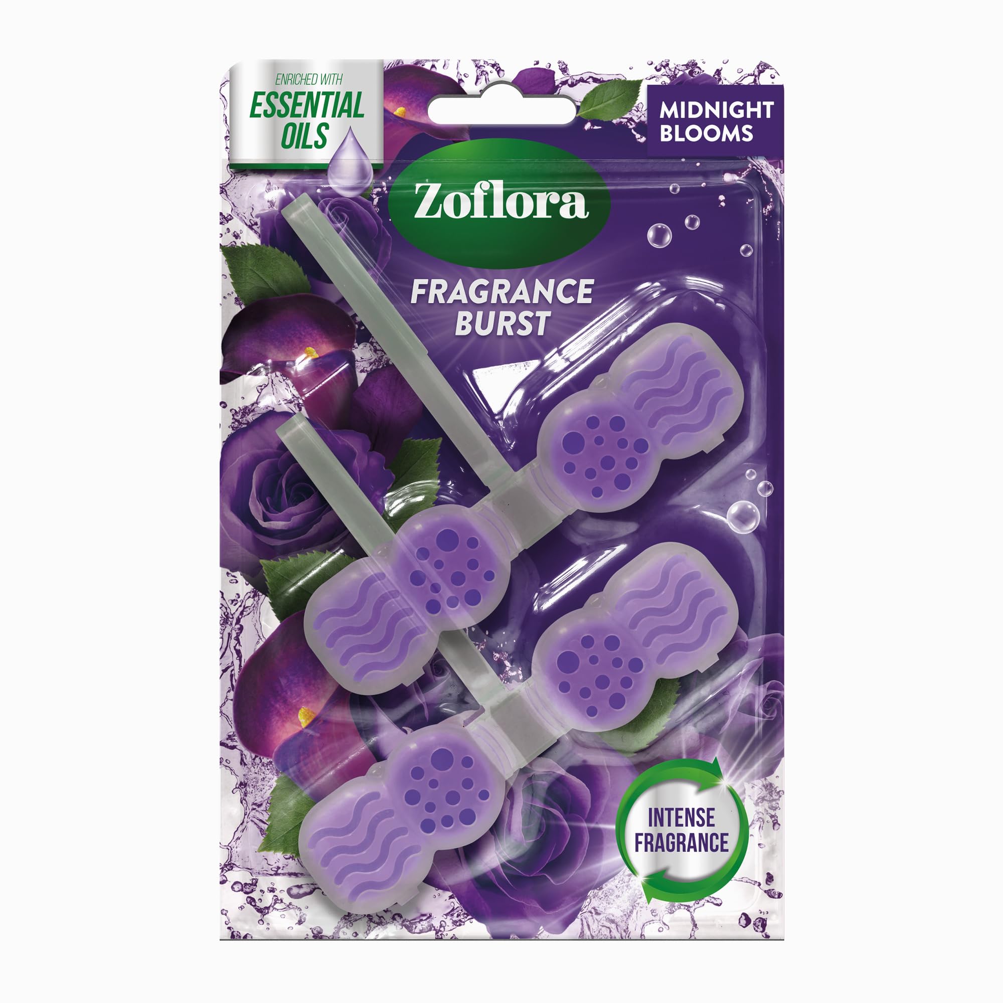 Zoflora Midnight Blooms Toilet Rim Blocks (Pack of 2) - Continuous Freshness with Essential Oils