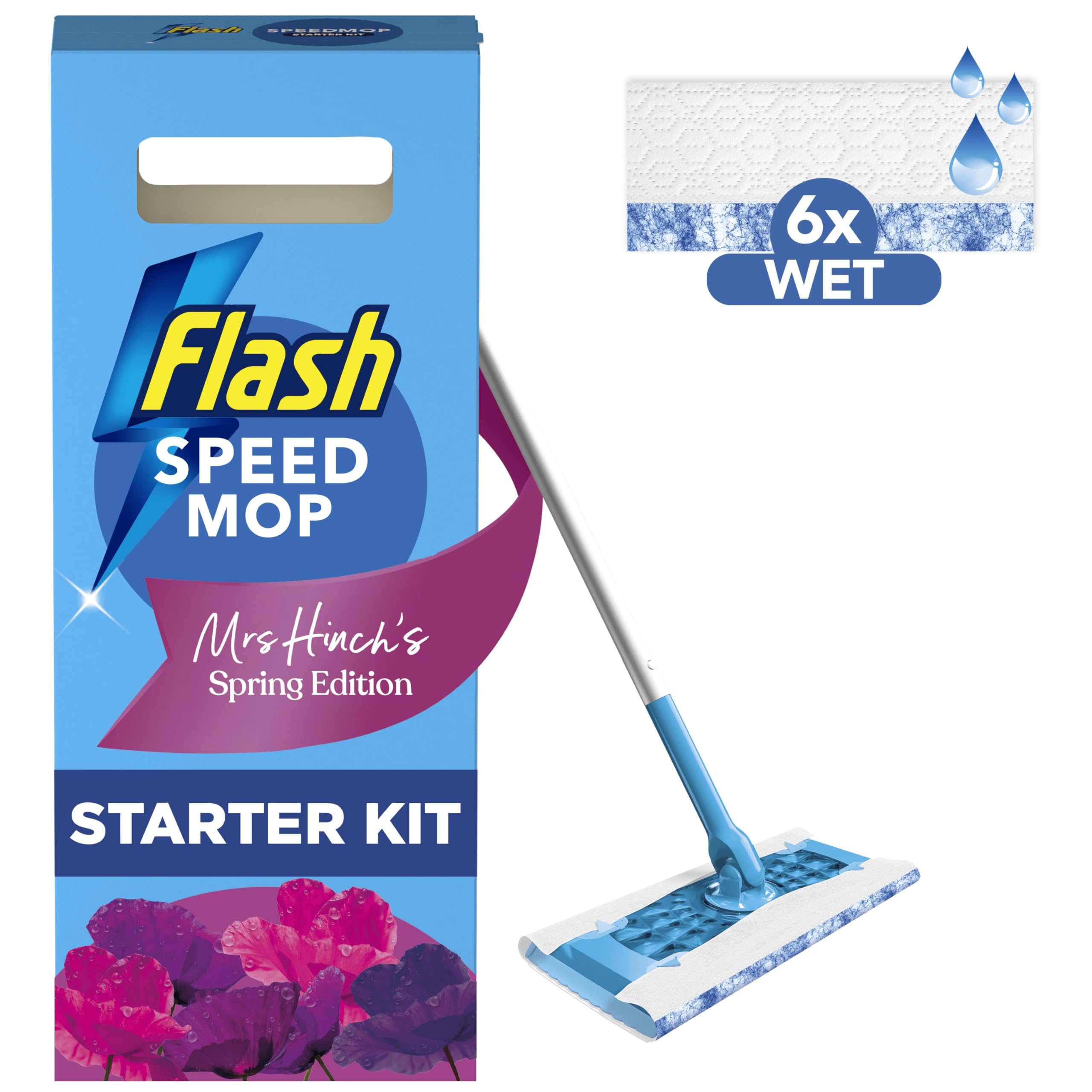 Flash Speedmop Floor Cleaner Starter Kit with Wet Refills – 1 Mop + 6 Cloths