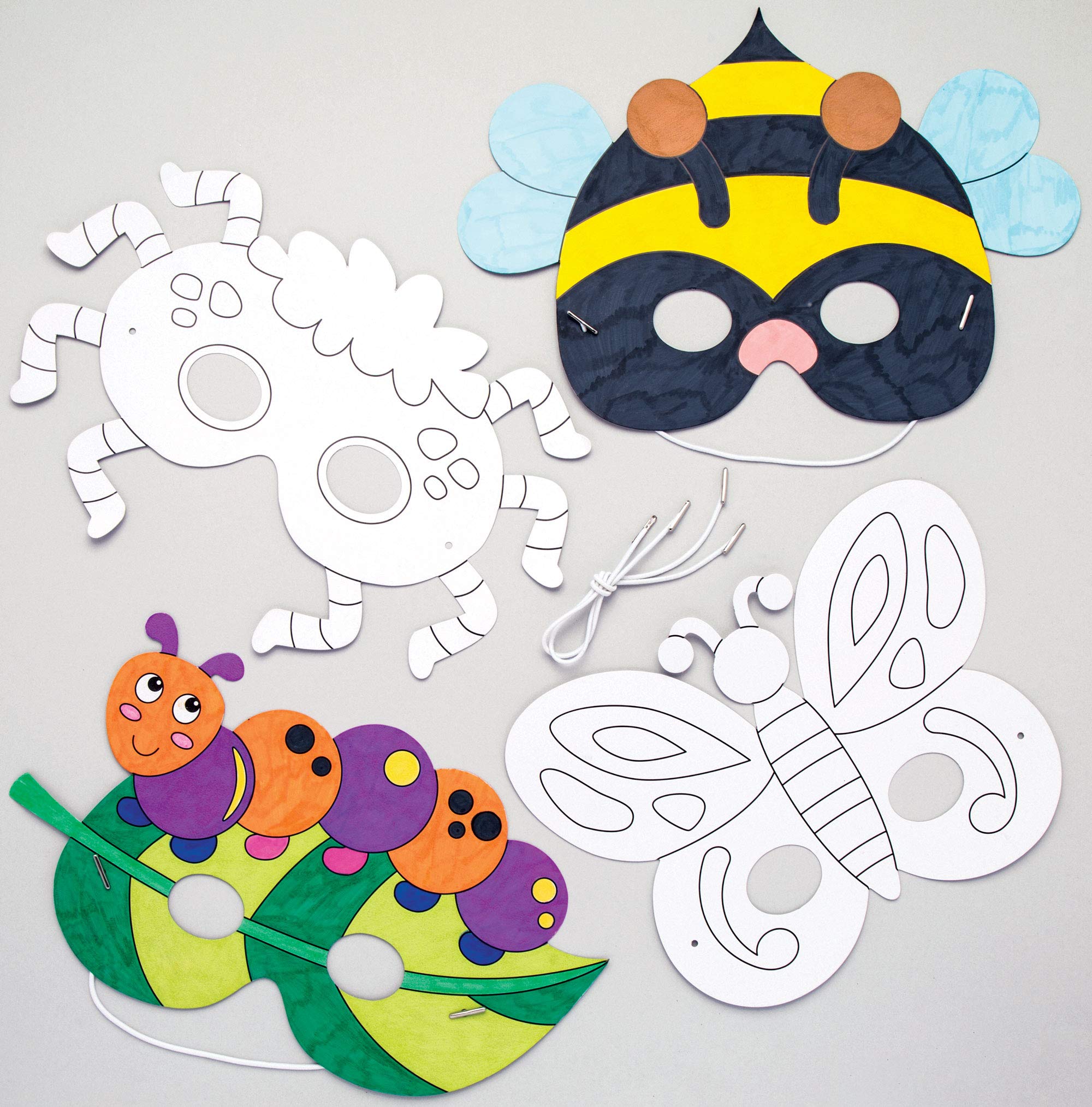 Baker Ross Bug Colour In Masks - Pack of 8 DIY Craft Kit for Kids | Ages Not Specified