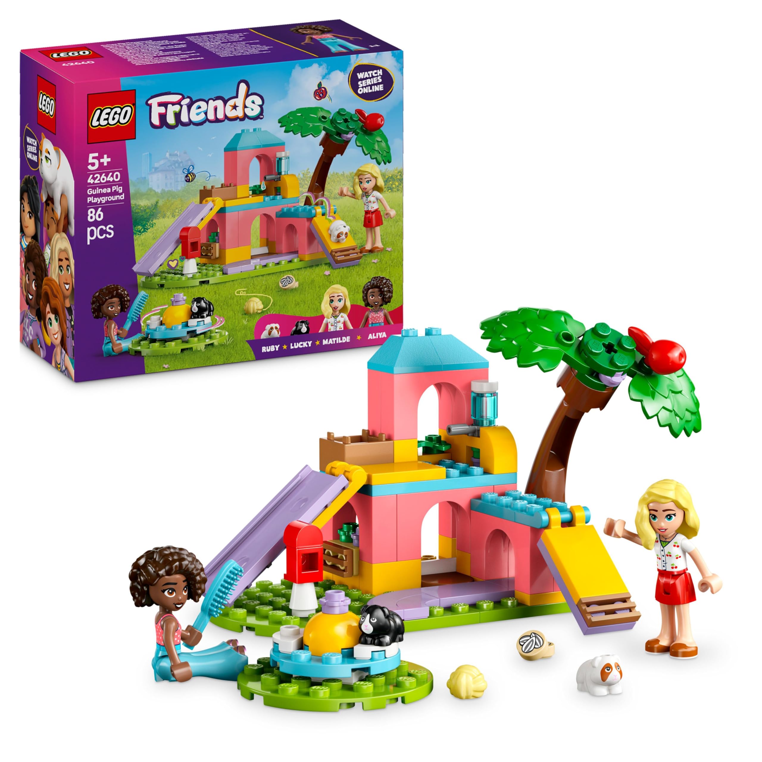 LEGO Friends Guinea Pig Playground Toy - 2 Mini Dolls, 2 Guinea Pig Figures, 86-Piece Building Set for Ages 5+