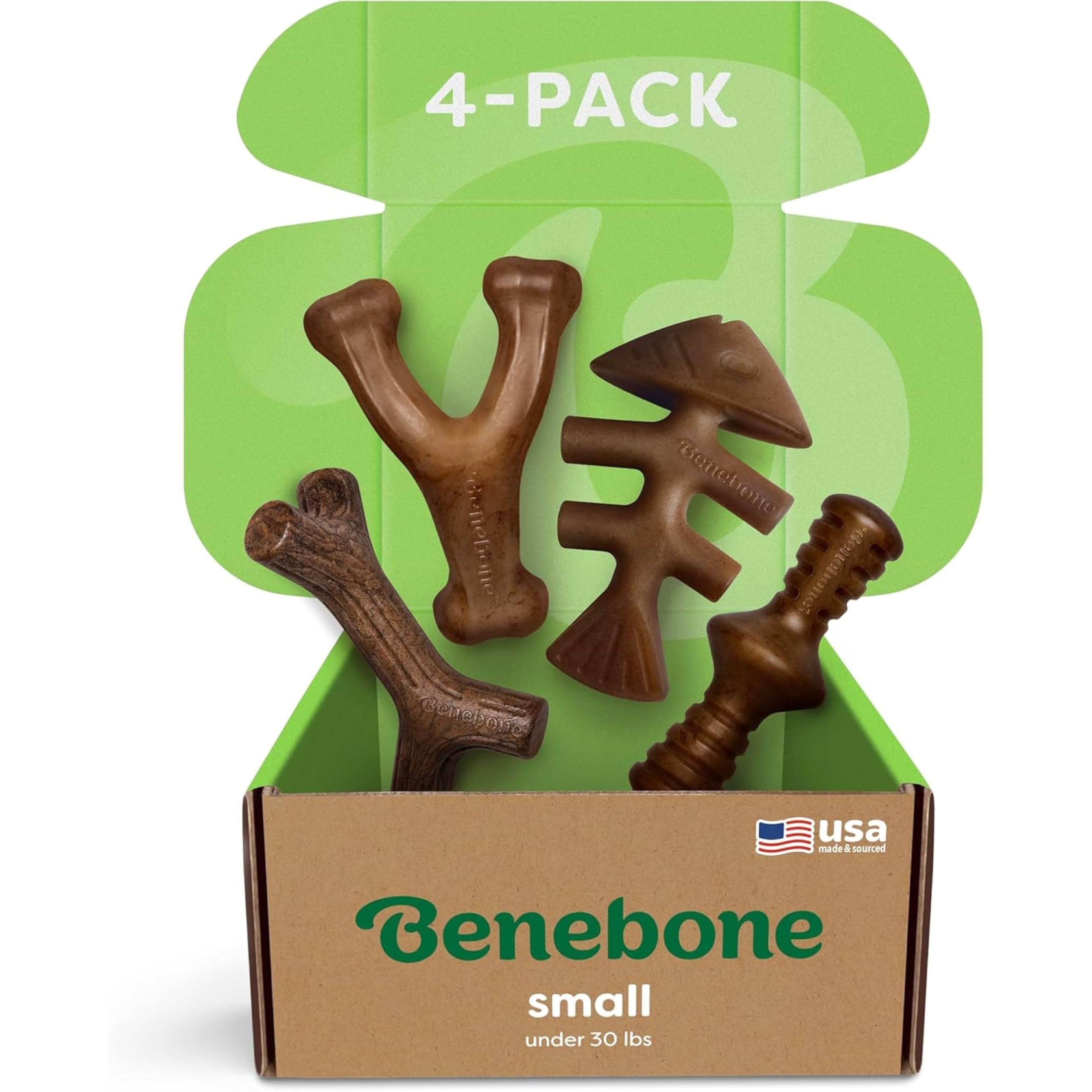Benebone Holiday 4-Pack Durable Dog Chew Toys for Aggressive Chewers | Real Bacon, Salmon & Maple Flavors