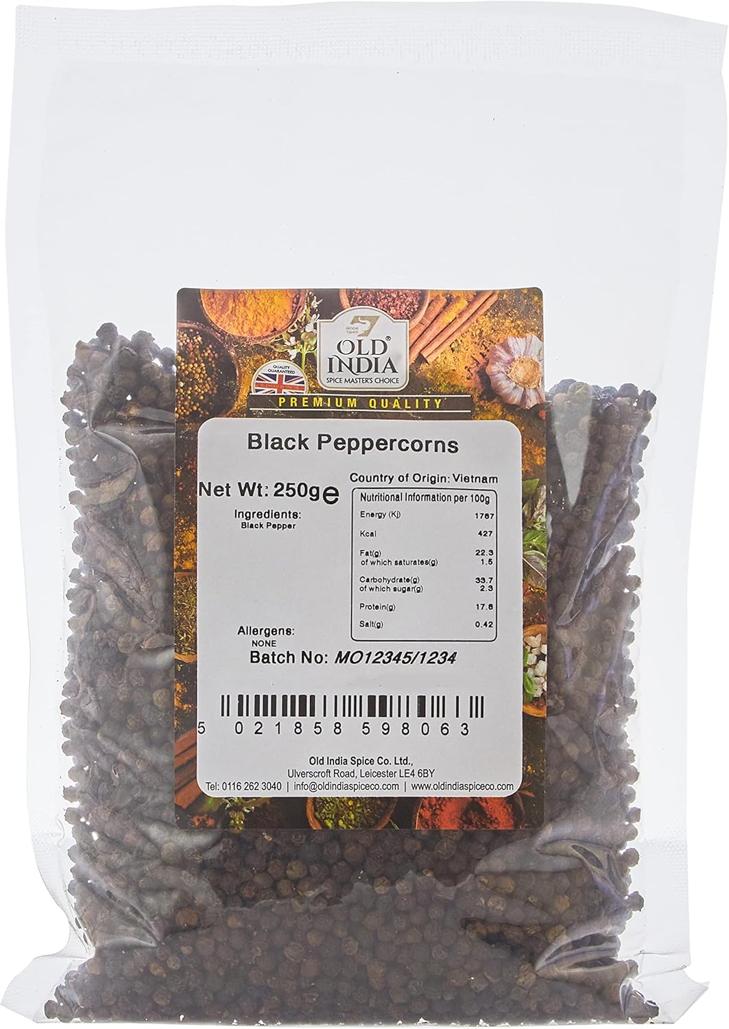 Old India Black Peppercorns 250g - Pure, Natural Spices for Cooking