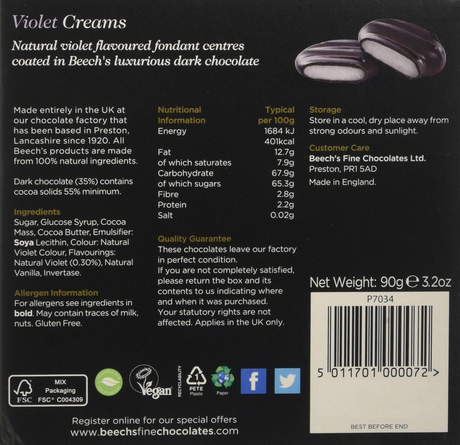 Beech's Violet Creams 90g - Dark Chocolate Covered Violet Fondants 4