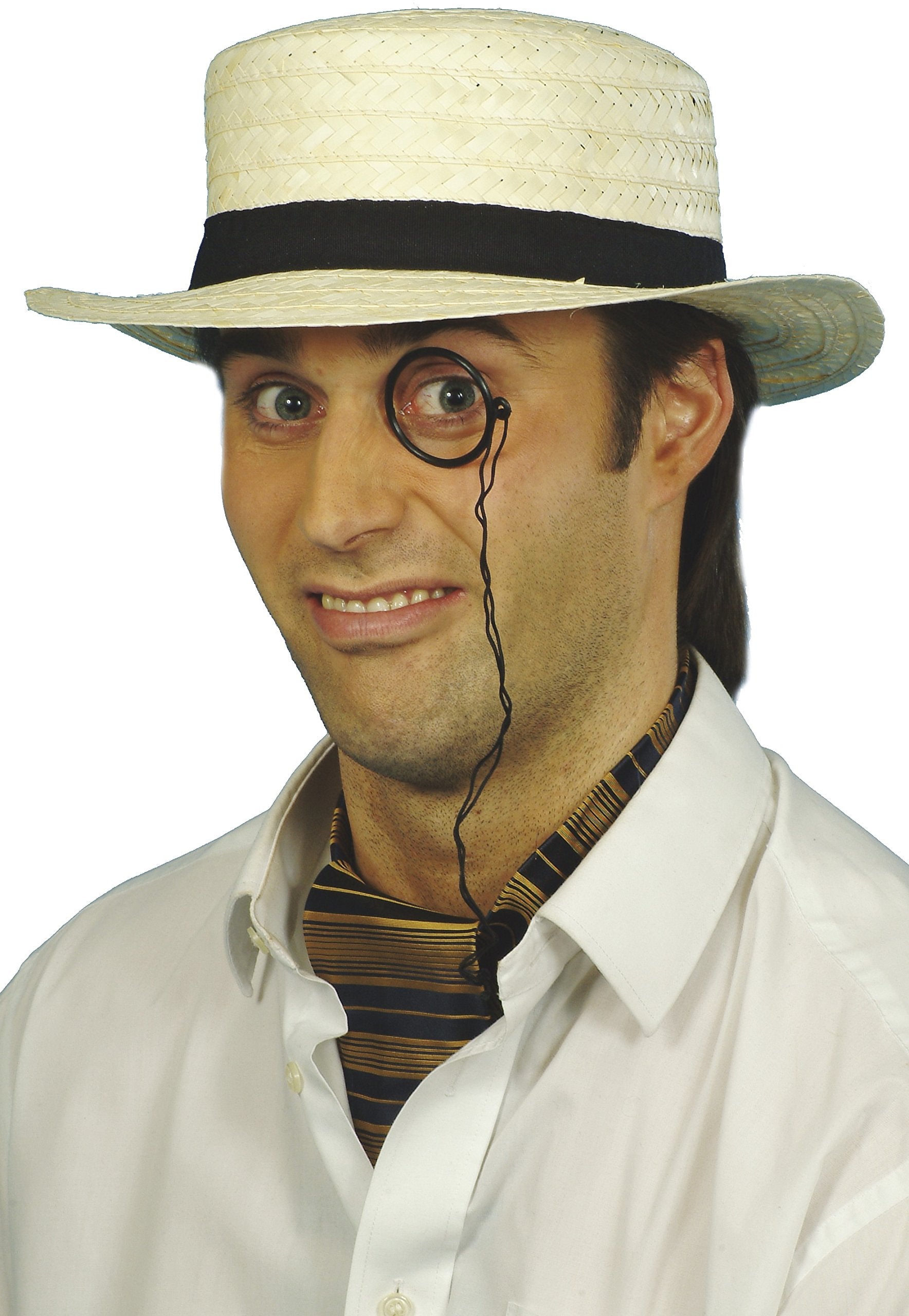 Smiffys Cream Straw Boater Hat with Black Band, Adult Fancy Dress Accessory 3