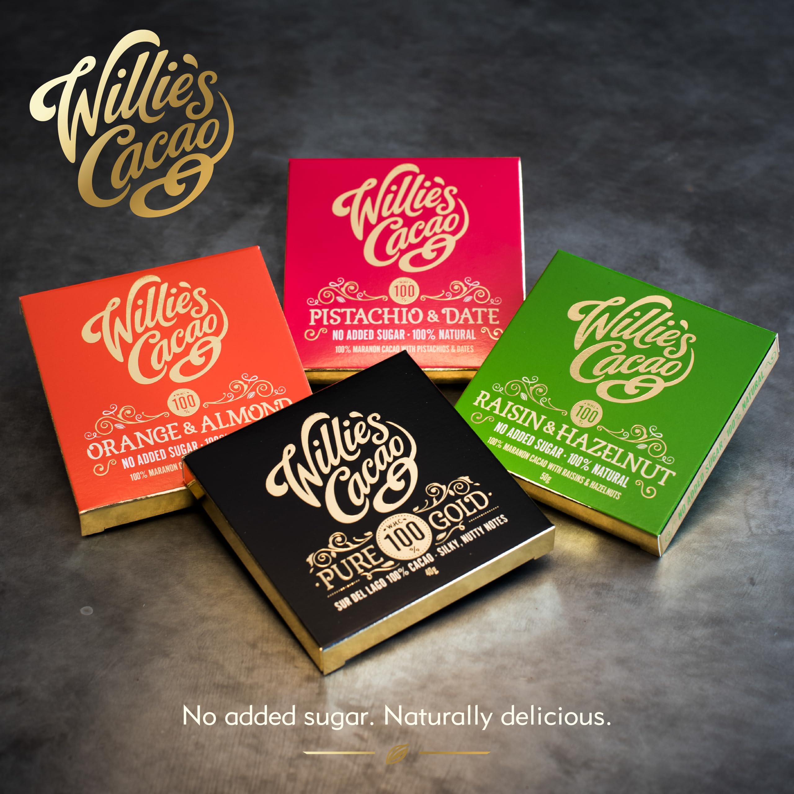 Willie's Cacao - Pure Gold 100% Cocoa Bar - 40g x 12 - No Added Sugar, Vegan, Dairy Free