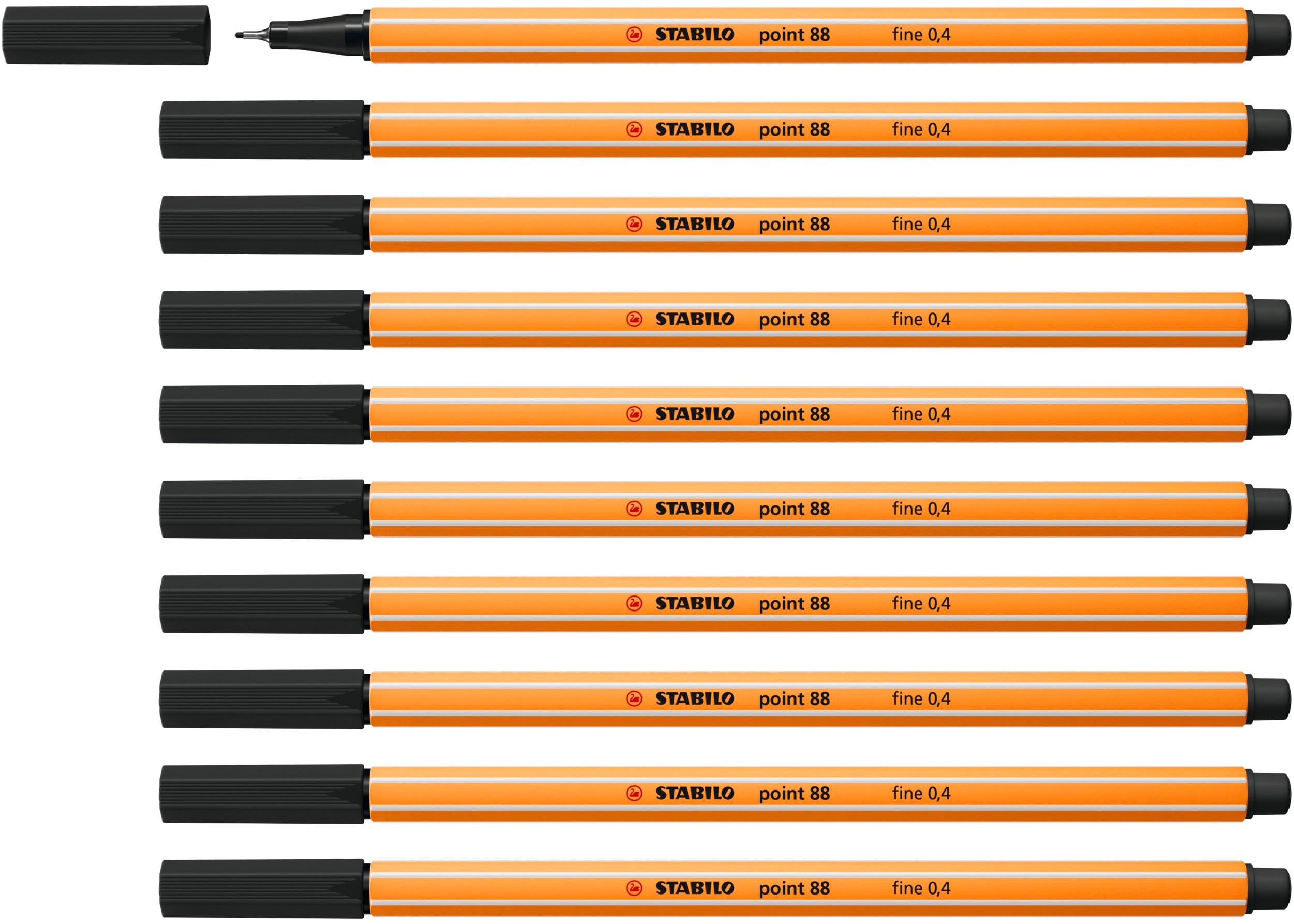 STABILO Point 88 Fineliner - 0.4mm Fine Point | Box of 10 Black Pens