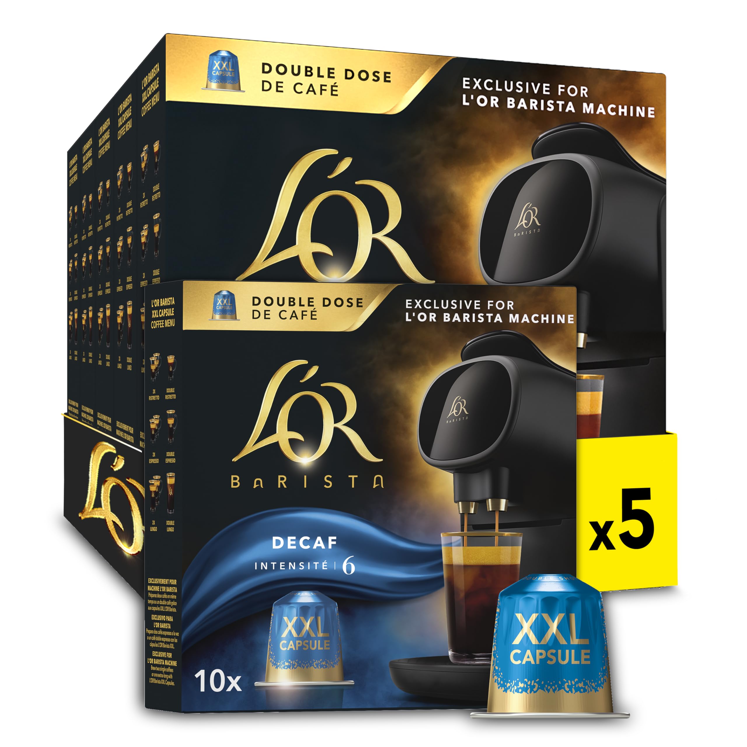 L'OR Barista Double Decaffeinato XXL Aluminium Coffee Capsules - Pack of 50 (5 x 10 Pods)