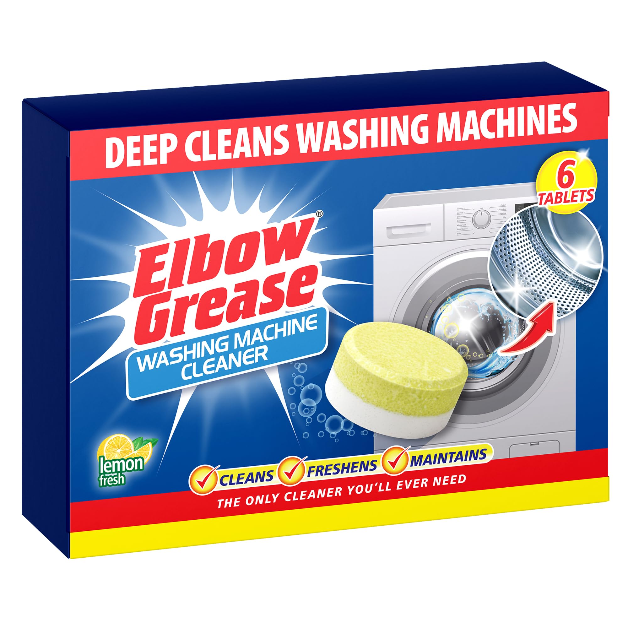Elbow Grease Washing Machine Cleaner Tablets - Cleans Odors, Limescale & Build-up | 6 Tablets