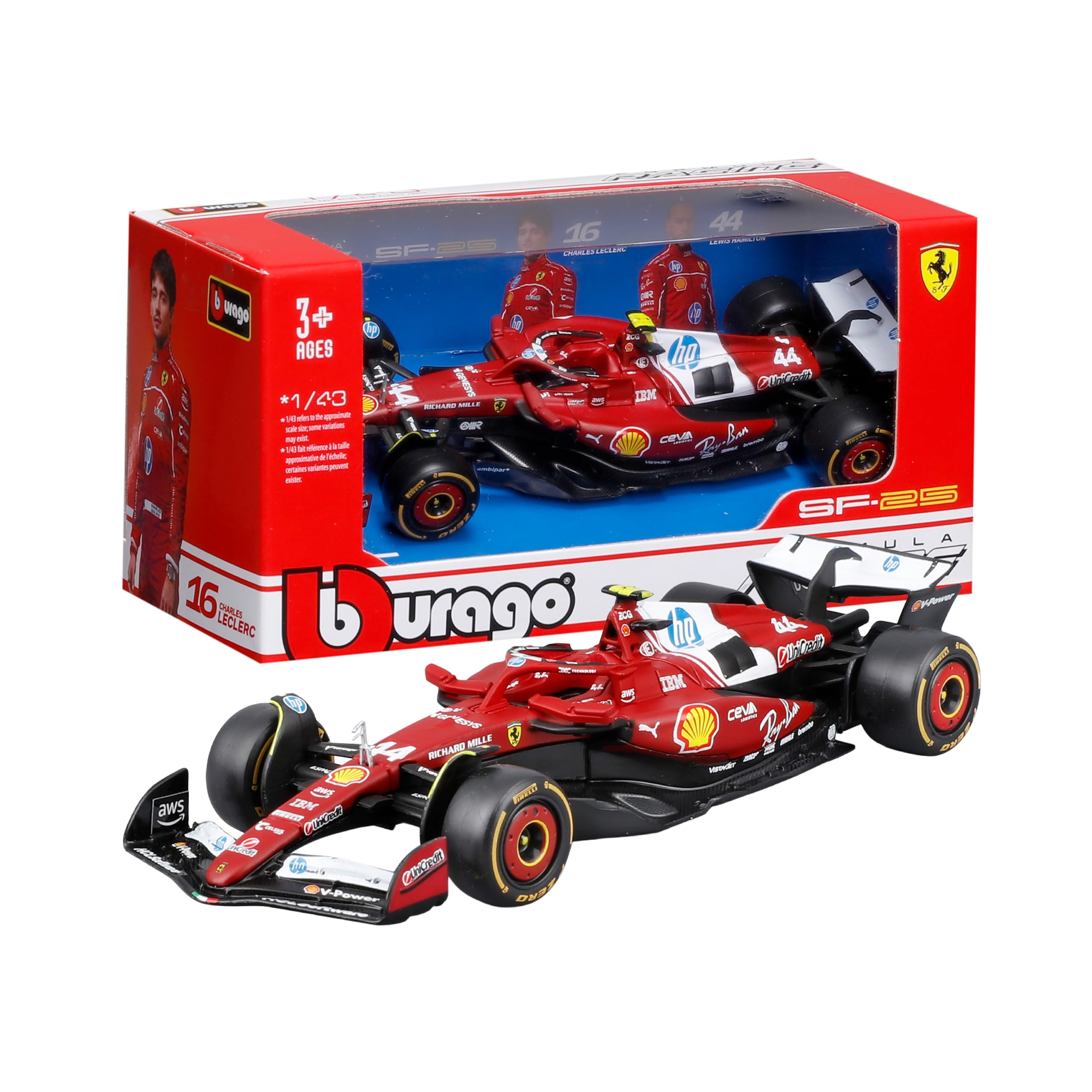 Bburago Ferrari SF-25 F1 2025 #44 Hamilton 1:43 Scale Diecast Model Car