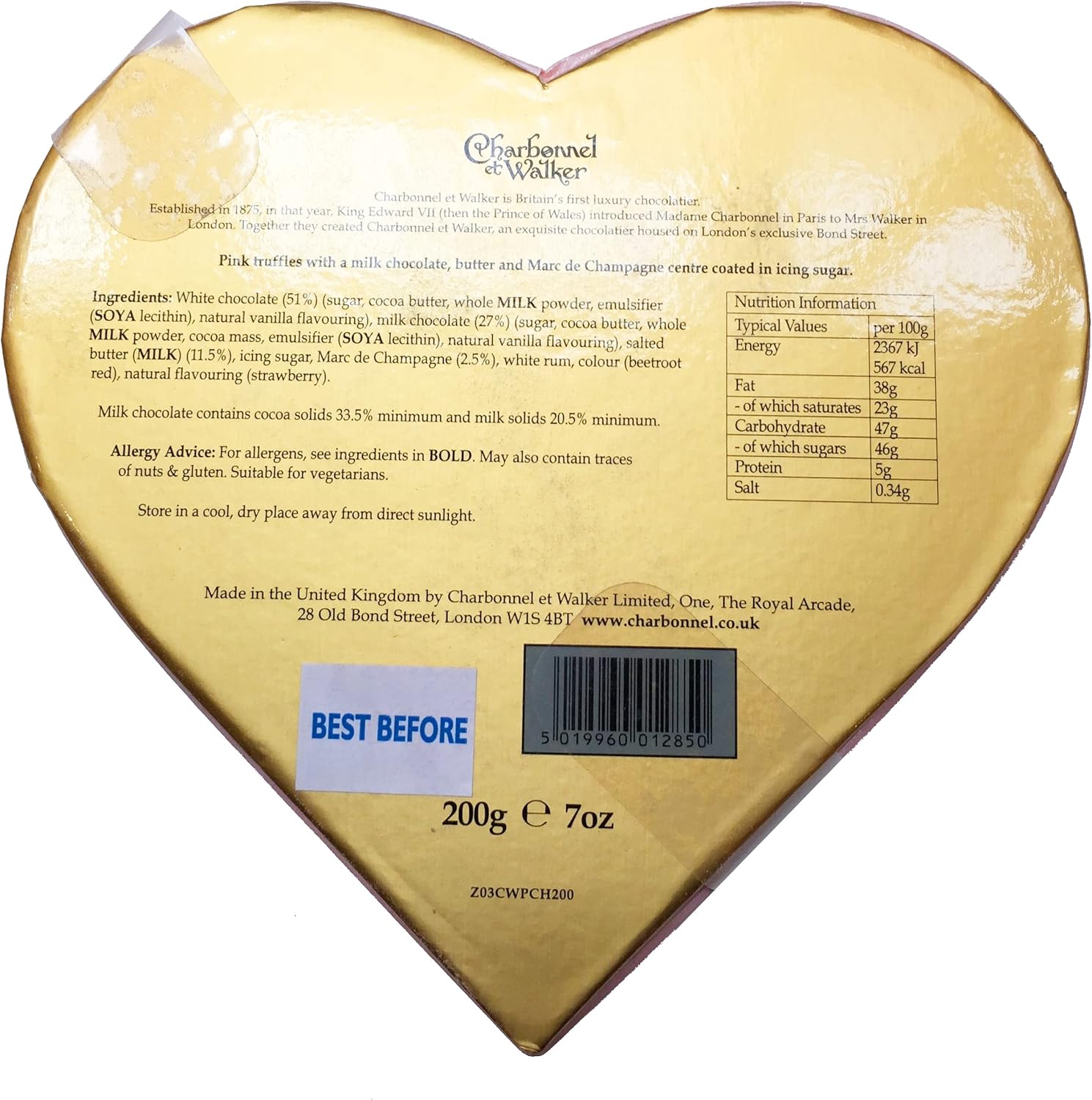 Charbonnel et Walker Pink Marc de Champagne Trüffel in herzförmiger Box 200g 4