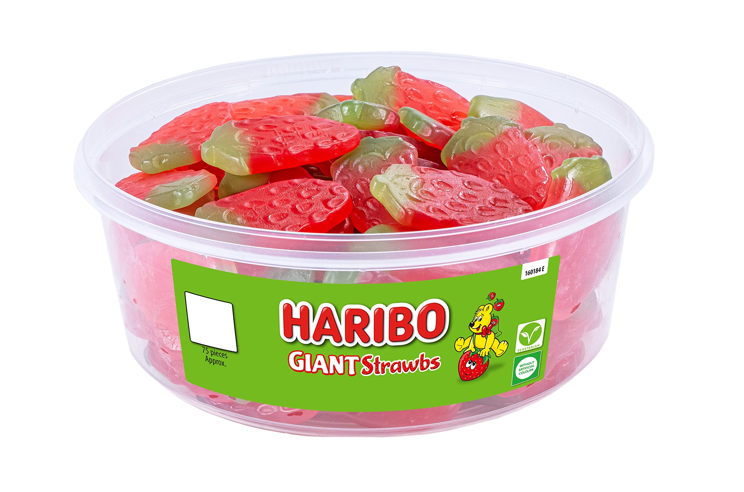 HARIBO Giant Strawbs Strawberry Flavoured Chewy Sweets - 75 Pieces Tub